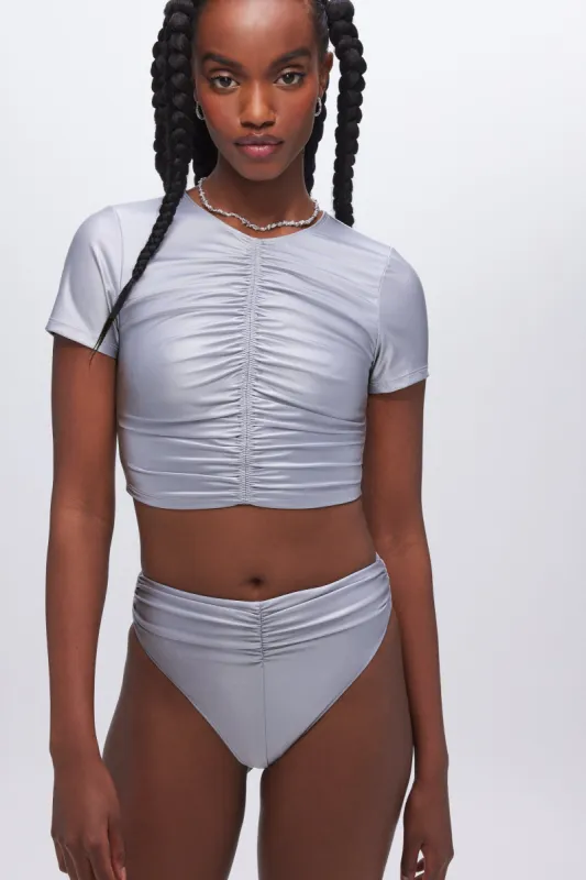 RUCHED CROPPED SWIM TEE | SILVER001 sold by Good American