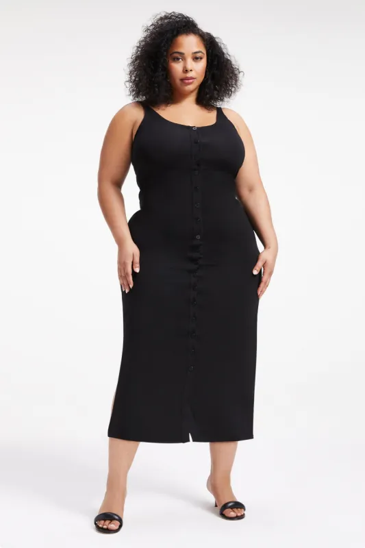 STRETCH JERSEY BUTTON FRONT MIDI | BLACK001 sold by Good American
