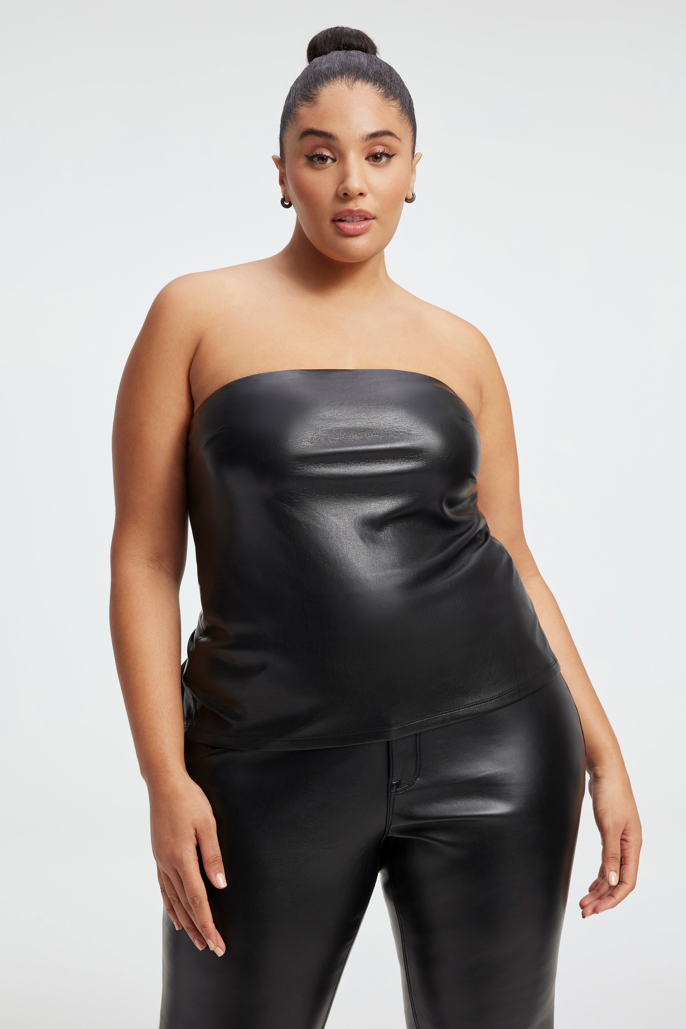 FAUX LEATHER TUBE TOP | BLACK001 sold by Good American product image thumbnail 6