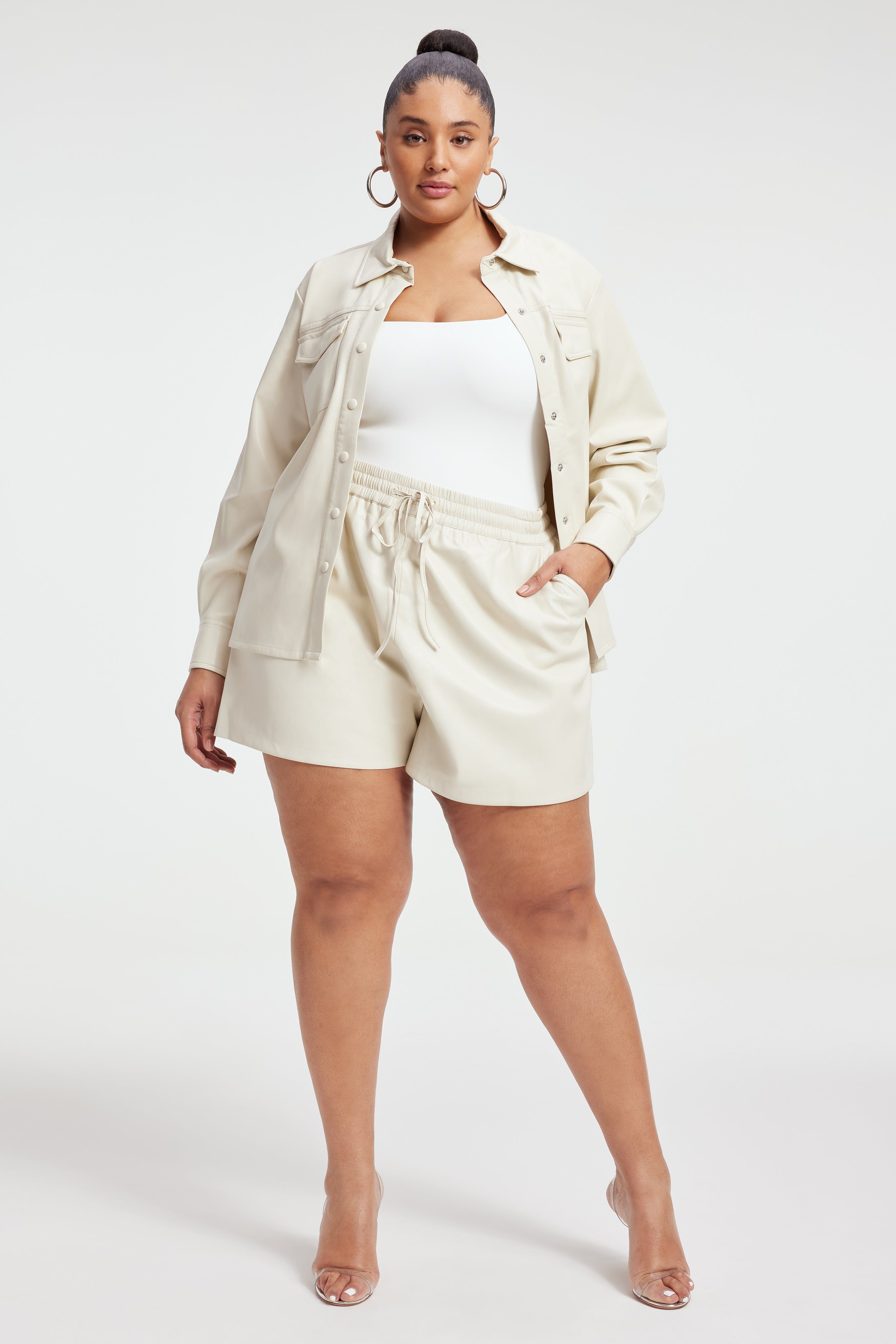 FAUX LEATHER SHORTS | BONE001 sold by Good American product image thumbnail 8