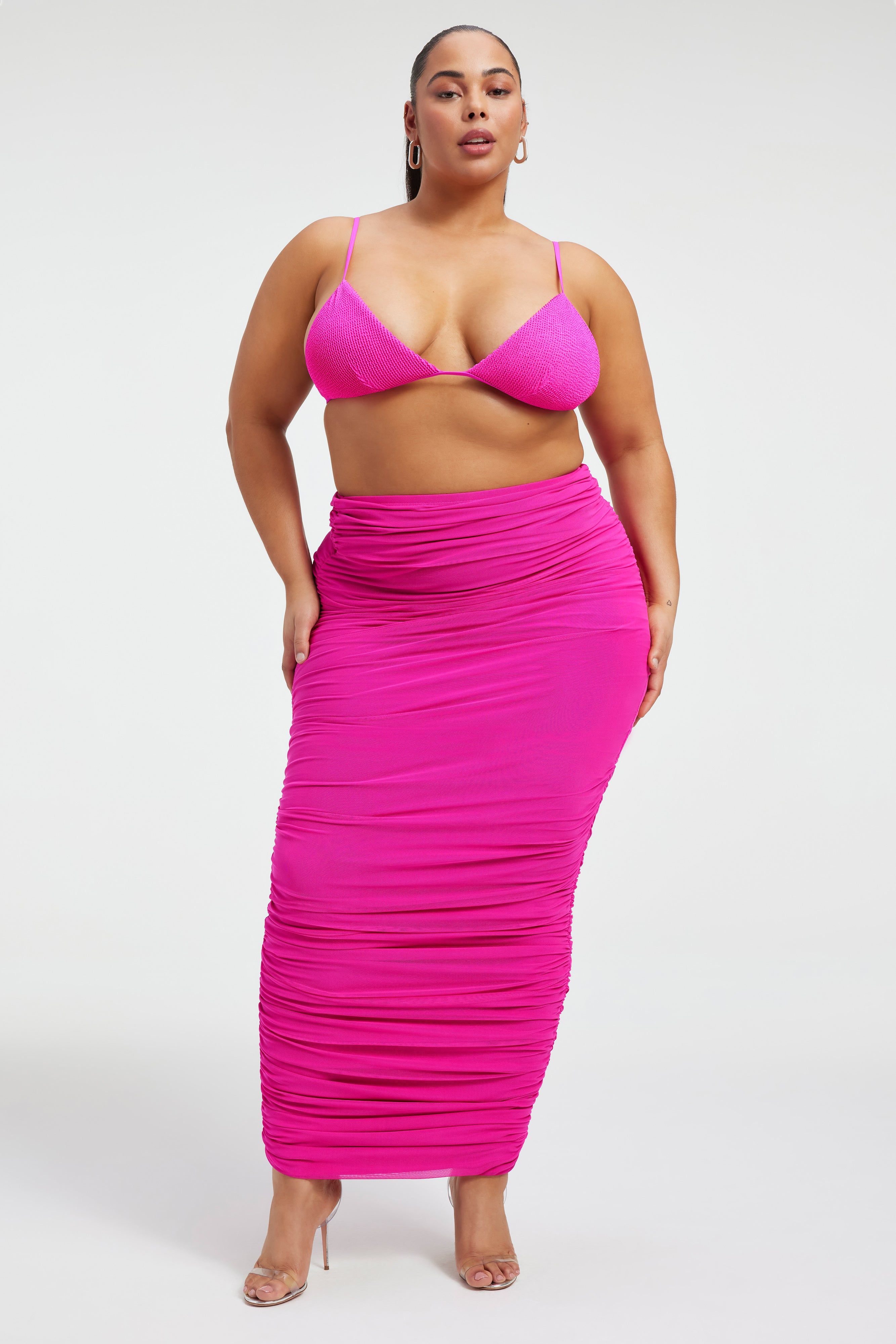 RUCHED MESH MAXI SKIRT | FUCHSIA PINK001 sold by Good American product image thumbnail 5