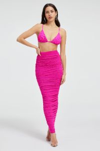 RUCHED MESH MAXI SKIRT | FUCHSIA PINK001 sold by Good American