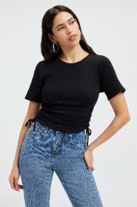 RUCHED COTTON RIB T-SHIRT | BLACK001 sold by Good American