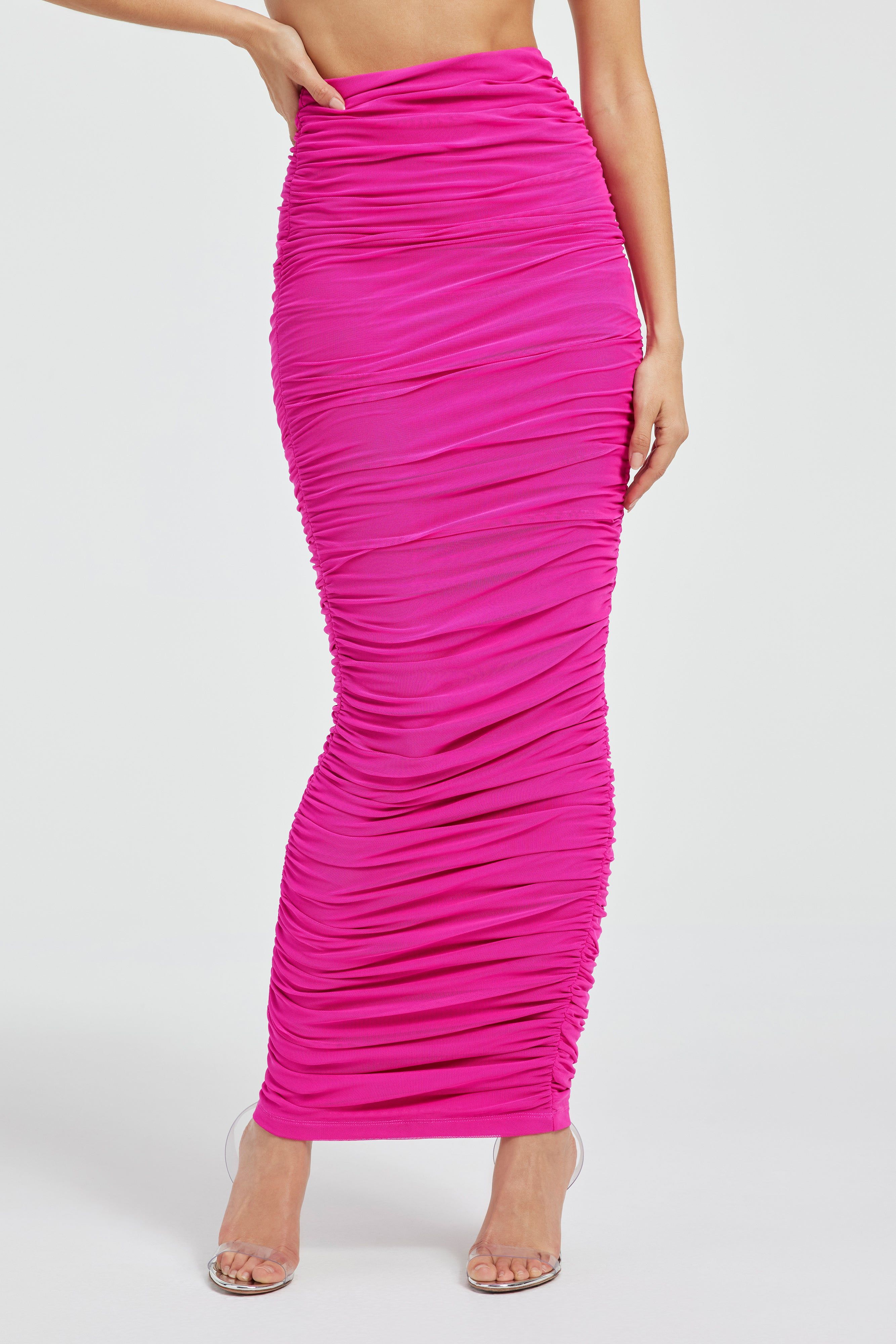 RUCHED MESH MAXI SKIRT | FUCHSIA PINK001 sold by Good American