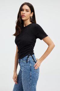 RUCHED COTTON RIB T-SHIRT | BLACK001 sold by Good American