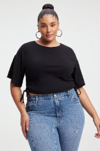 RUCHED COTTON RIB T-SHIRT | BLACK001 sold by Good American