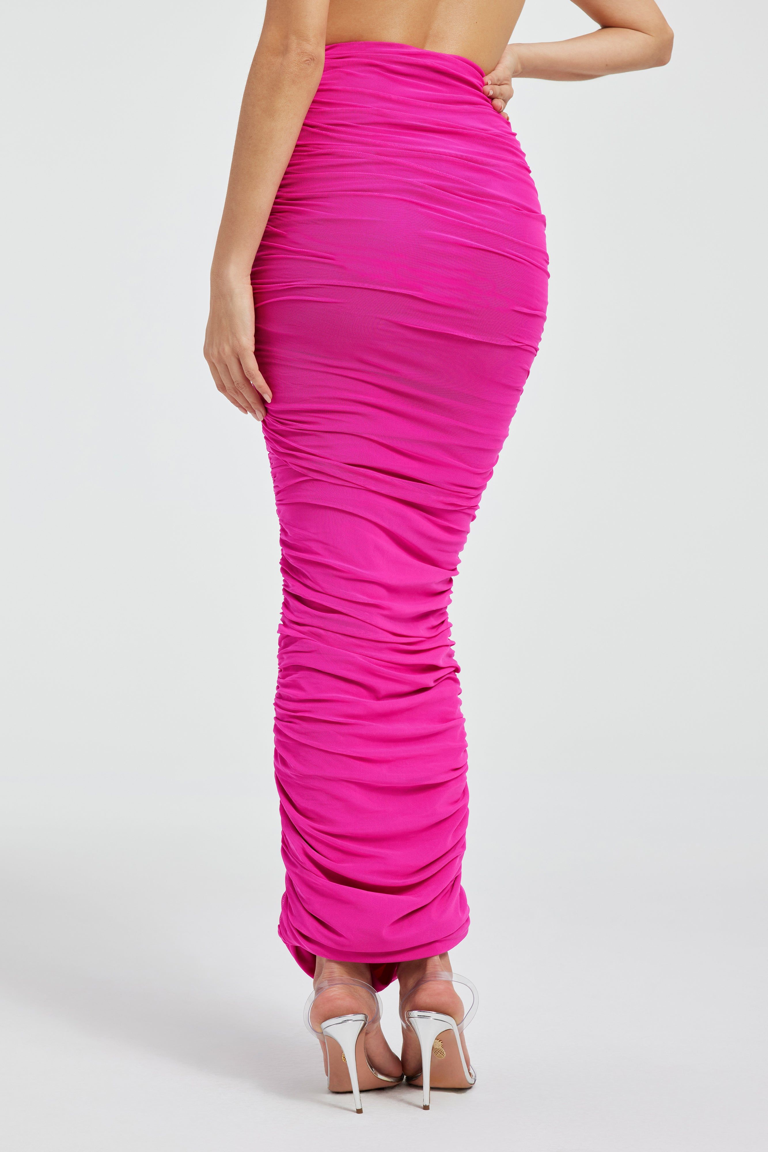 RUCHED MESH MAXI SKIRT | FUCHSIA PINK001 sold by Good American product image thumbnail 4