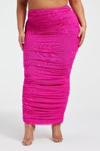RUCHED MESH MAXI SKIRT | FUCHSIA PINK001 sold by Good American