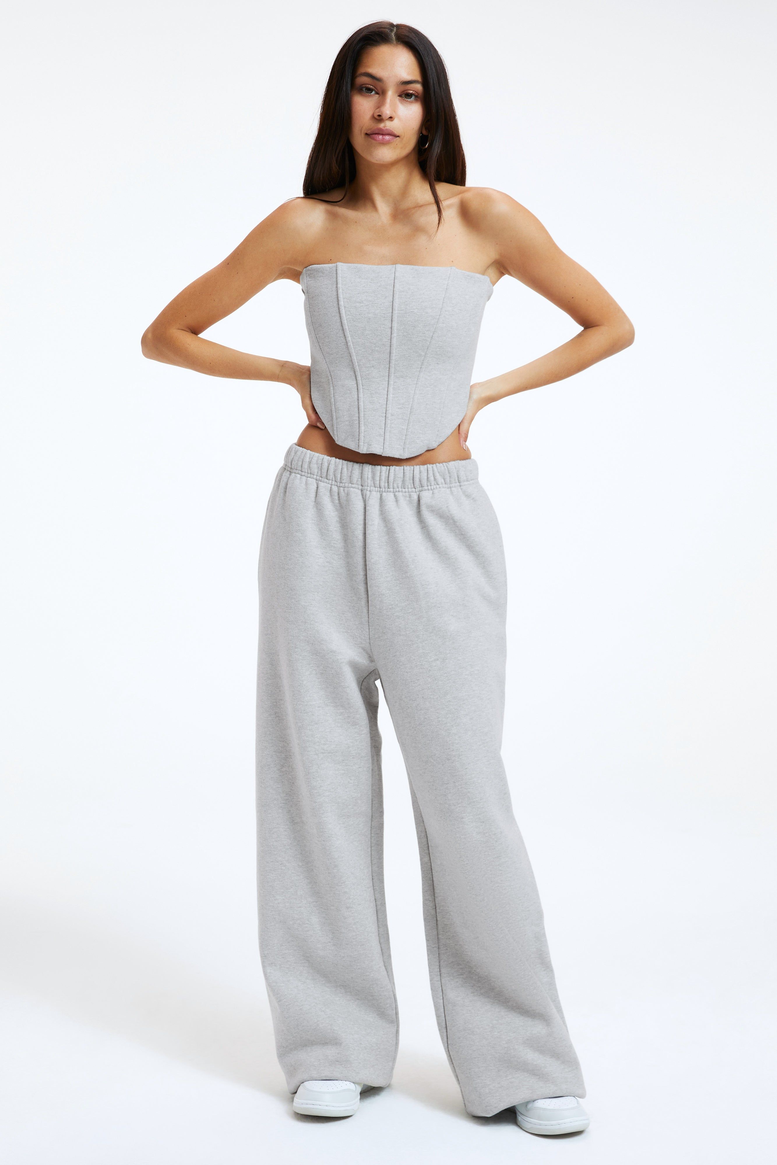 SUEDED FLEECE WIDE LEG SWEATPANT | HEATHER GREY001 sold by Good American product image thumbnail 6