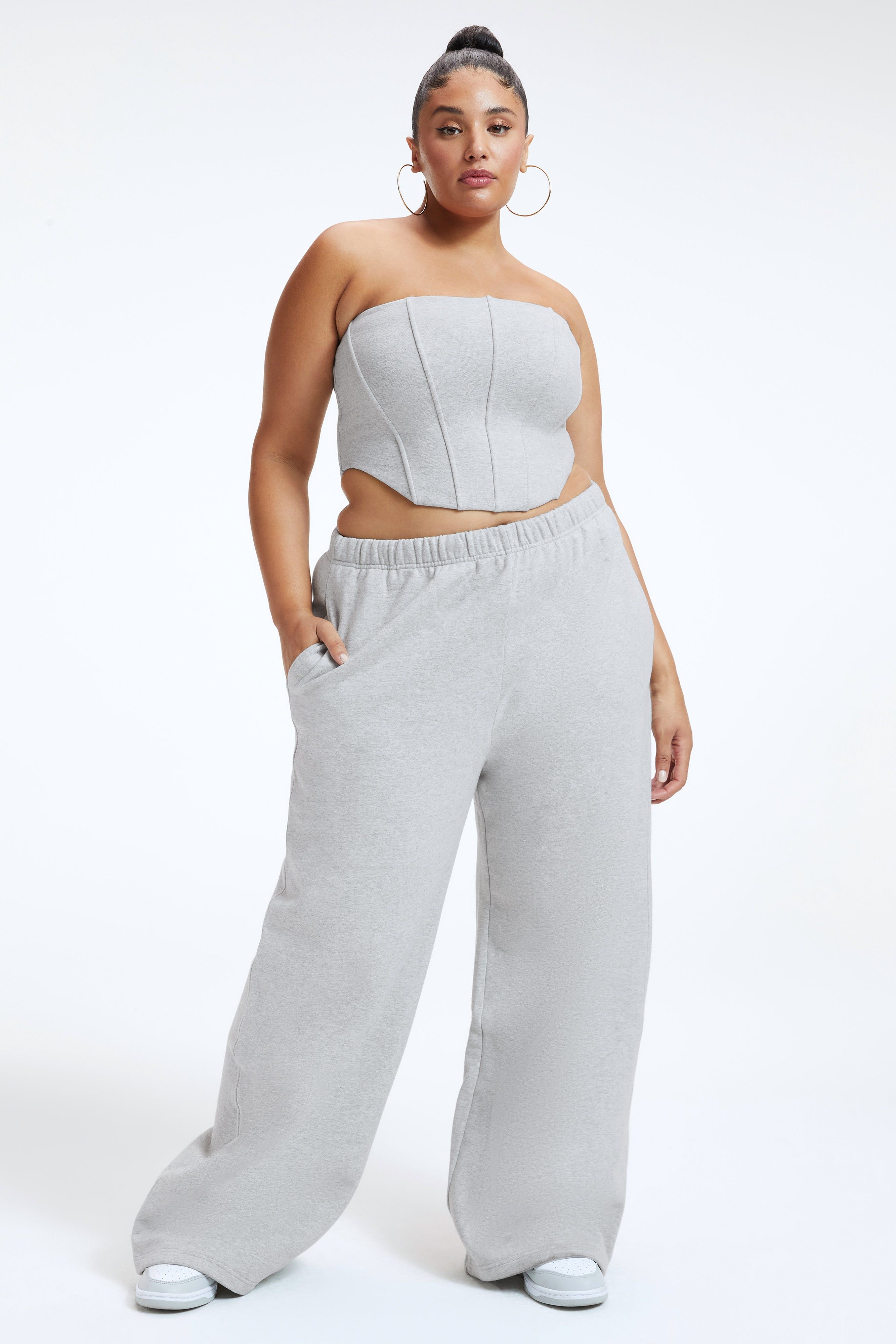 SUEDED FLEECE WIDE LEG SWEATPANT | HEATHER GREY001 sold by Good American