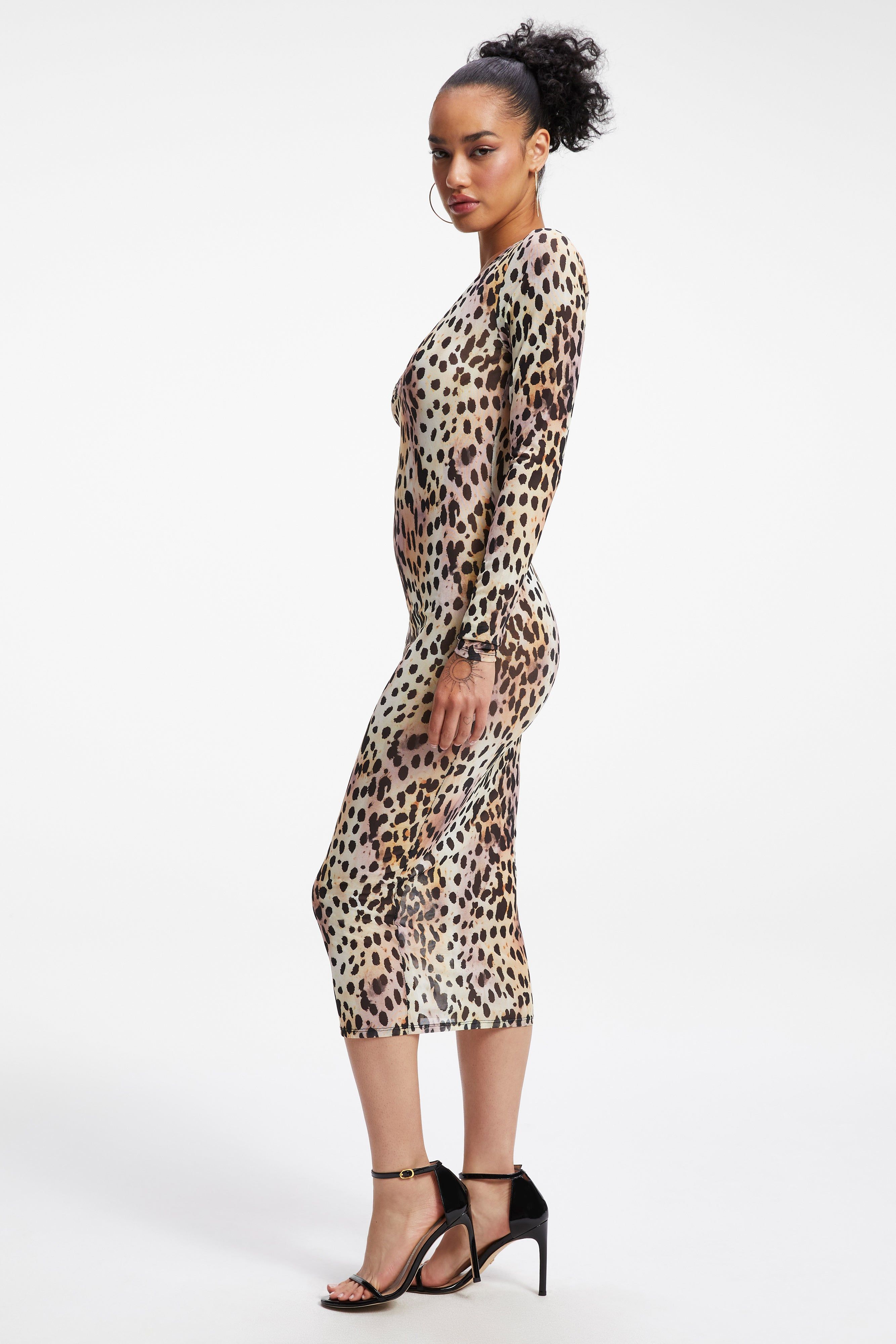 MESH MIDI DRESS | ROSE CHEETAH001 sold by Good American product image thumbnail 7
