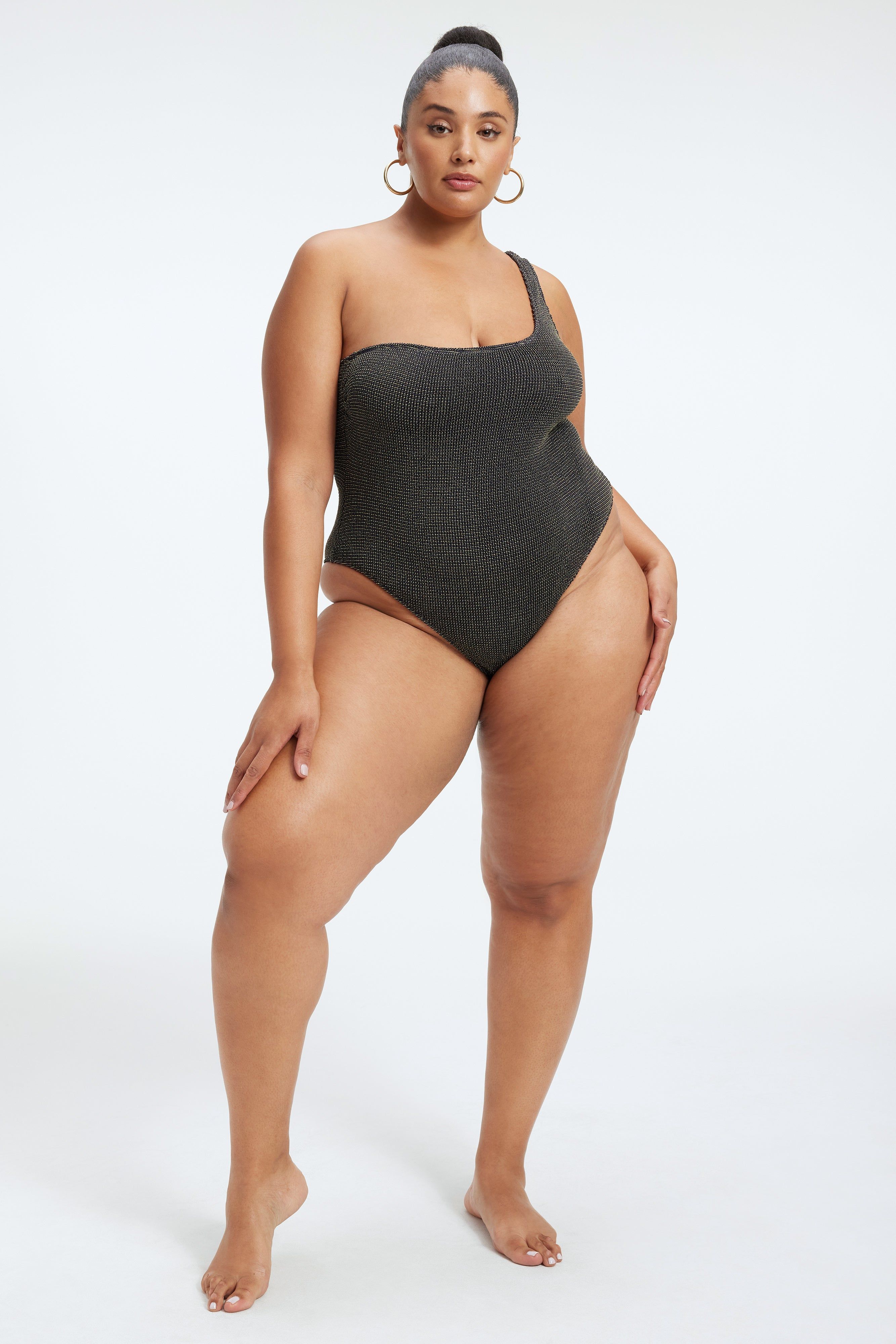ALWAYS FITS METALLIC SHOULDER ONE-PIECE | BLACK001 sold by Good American product image thumbnail 3