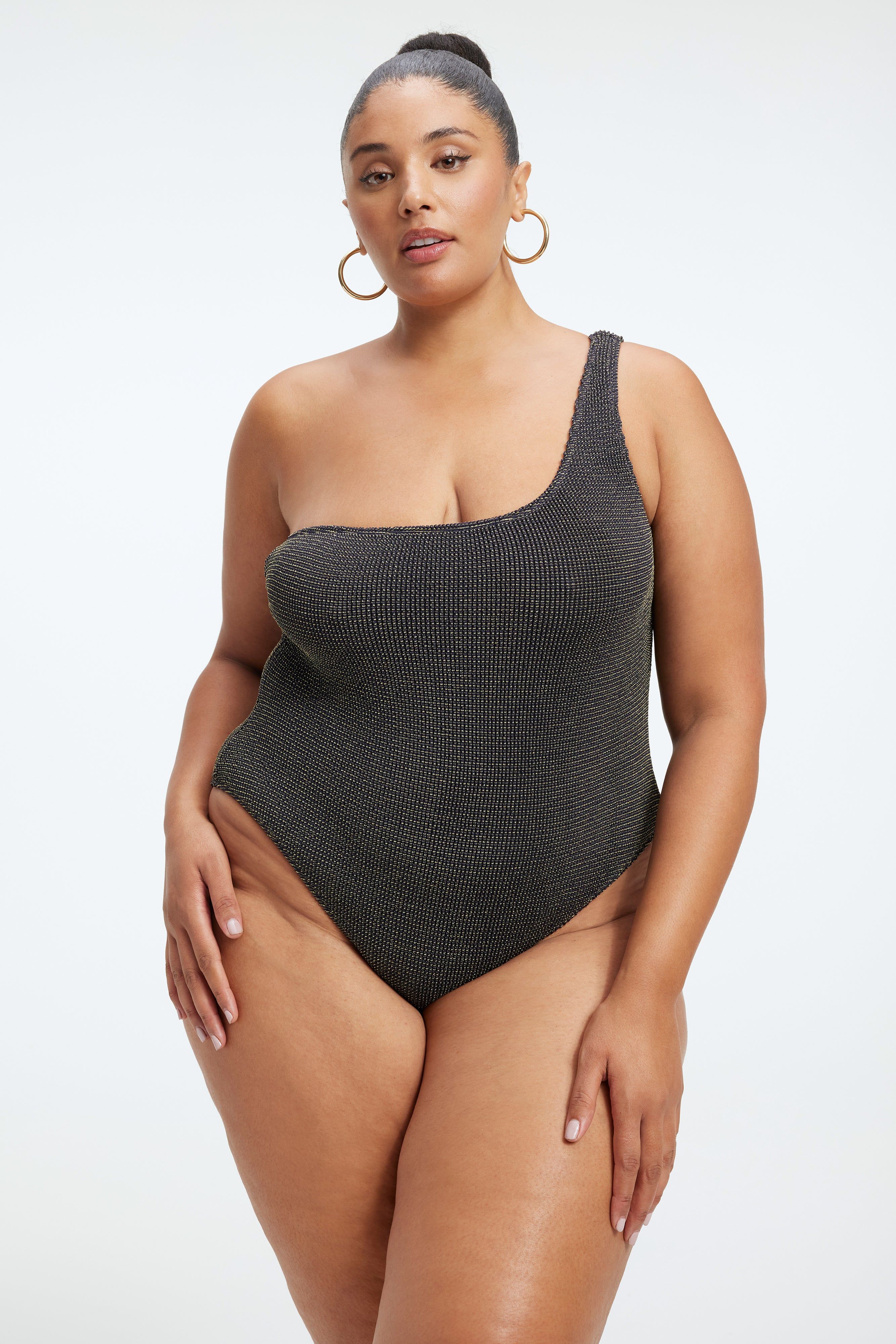 ALWAYS FITS METALLIC SHOULDER ONE-PIECE | BLACK001 sold by Good American product image thumbnail 4
