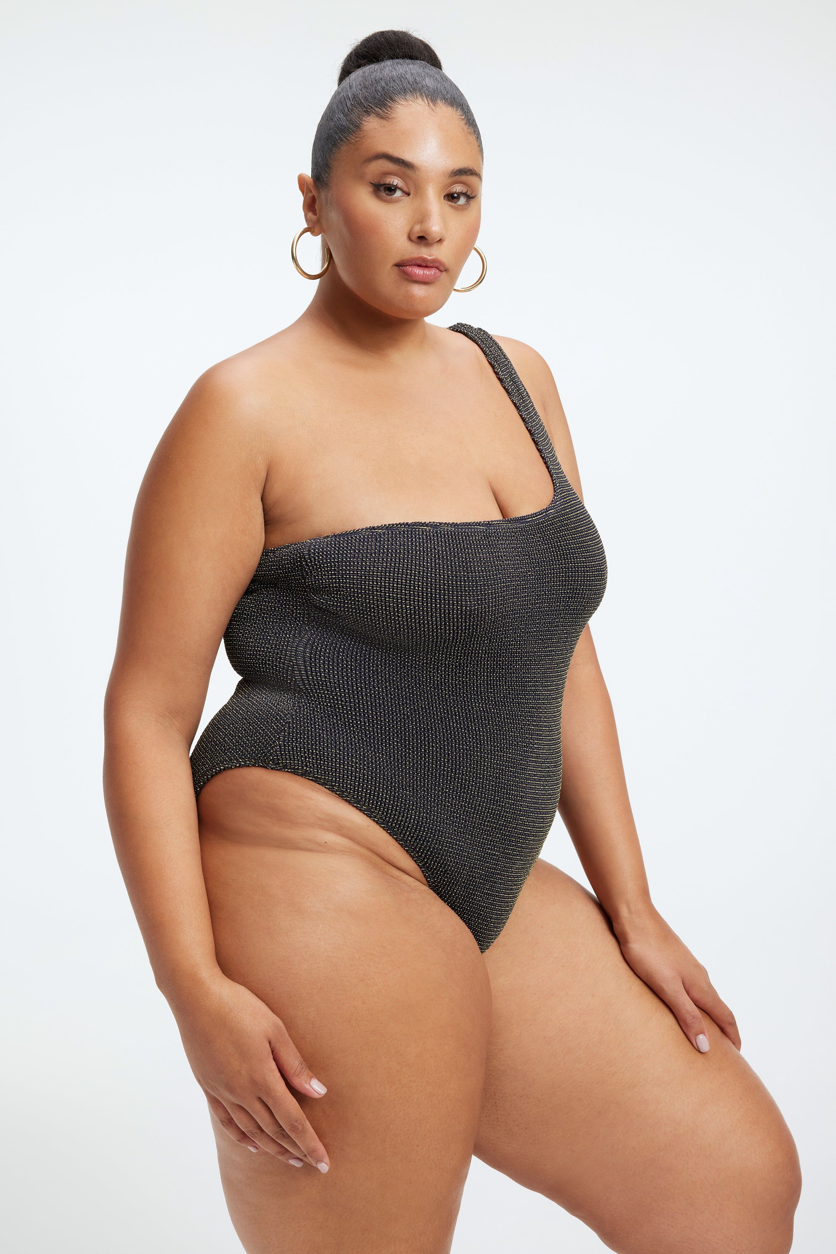 ALWAYS FITS METALLIC SHOULDER ONE-PIECE | BLACK001 sold by Good American product image thumbnail 5