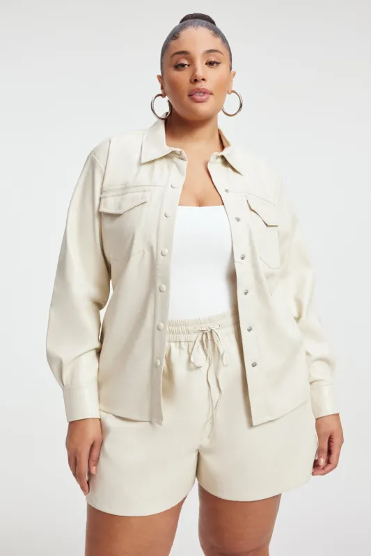 FAUX LEATHER UTILITY SHIRT | BONE001 sold by Good American