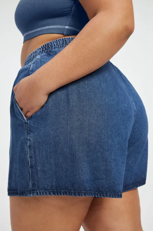 WEIGHTLESS DENIM SHORTS | INDIGO395 sold by Good American