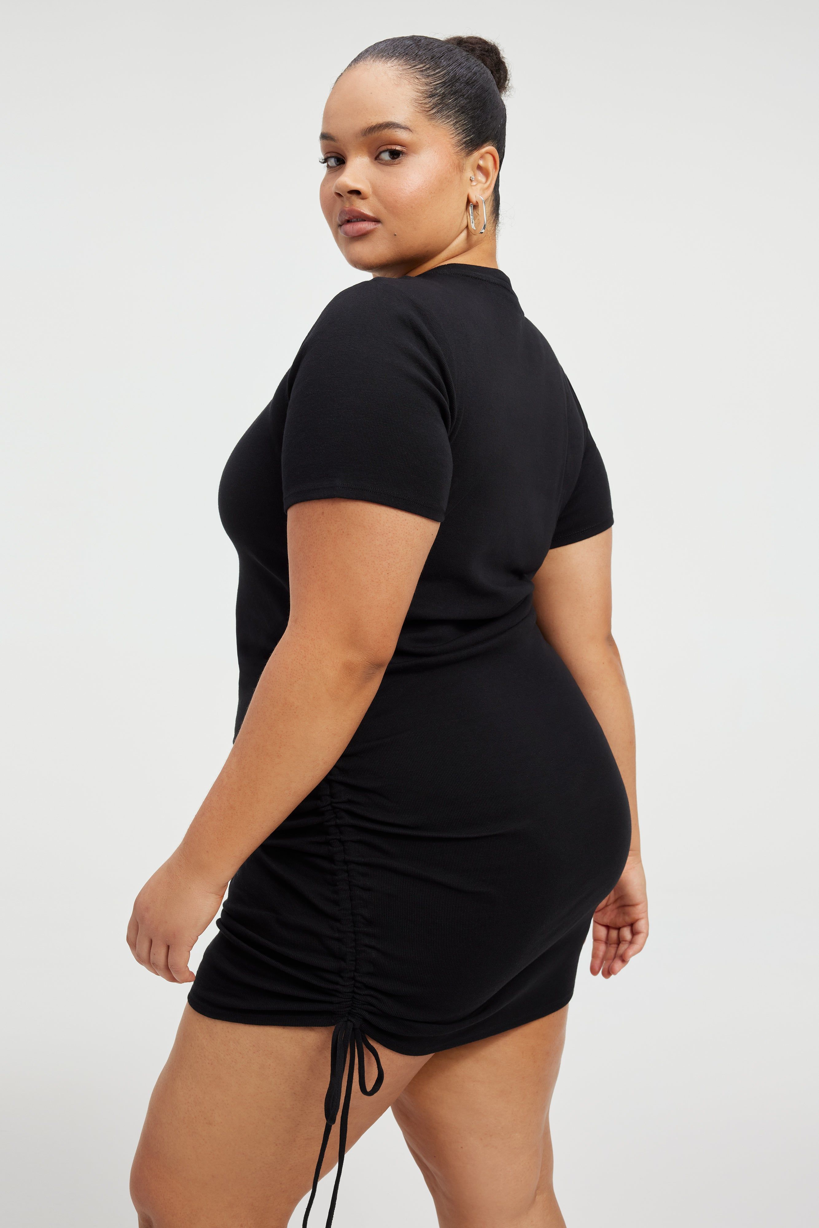 RUCHED COTTON RIB MINI DRESS | BLACK001 sold by Good American product image thumbnail 2