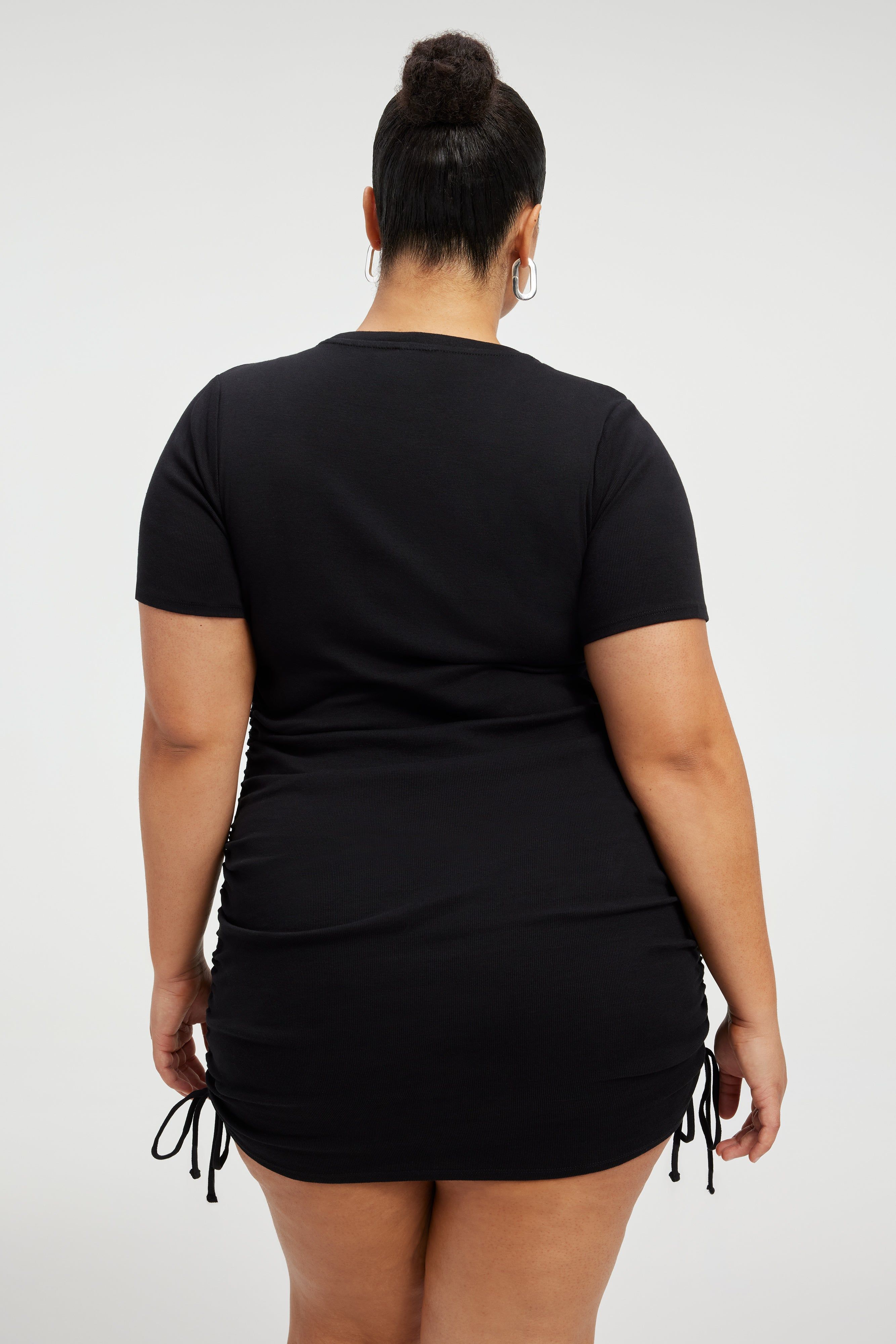 RUCHED COTTON RIB MINI DRESS | BLACK001 sold by Good American product image thumbnail 4
