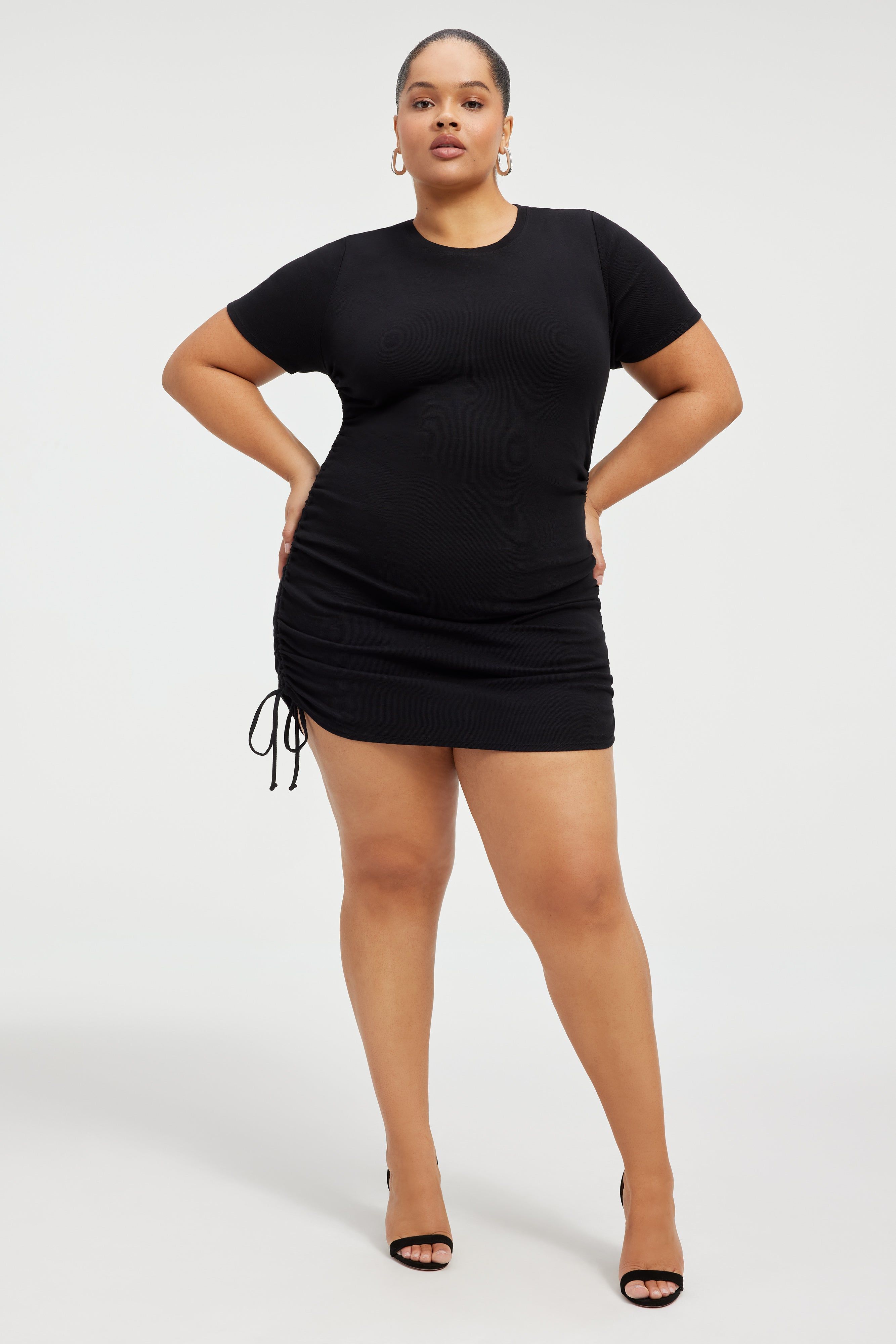 RUCHED COTTON RIB MINI DRESS | BLACK001 sold by Good American product image thumbnail 3