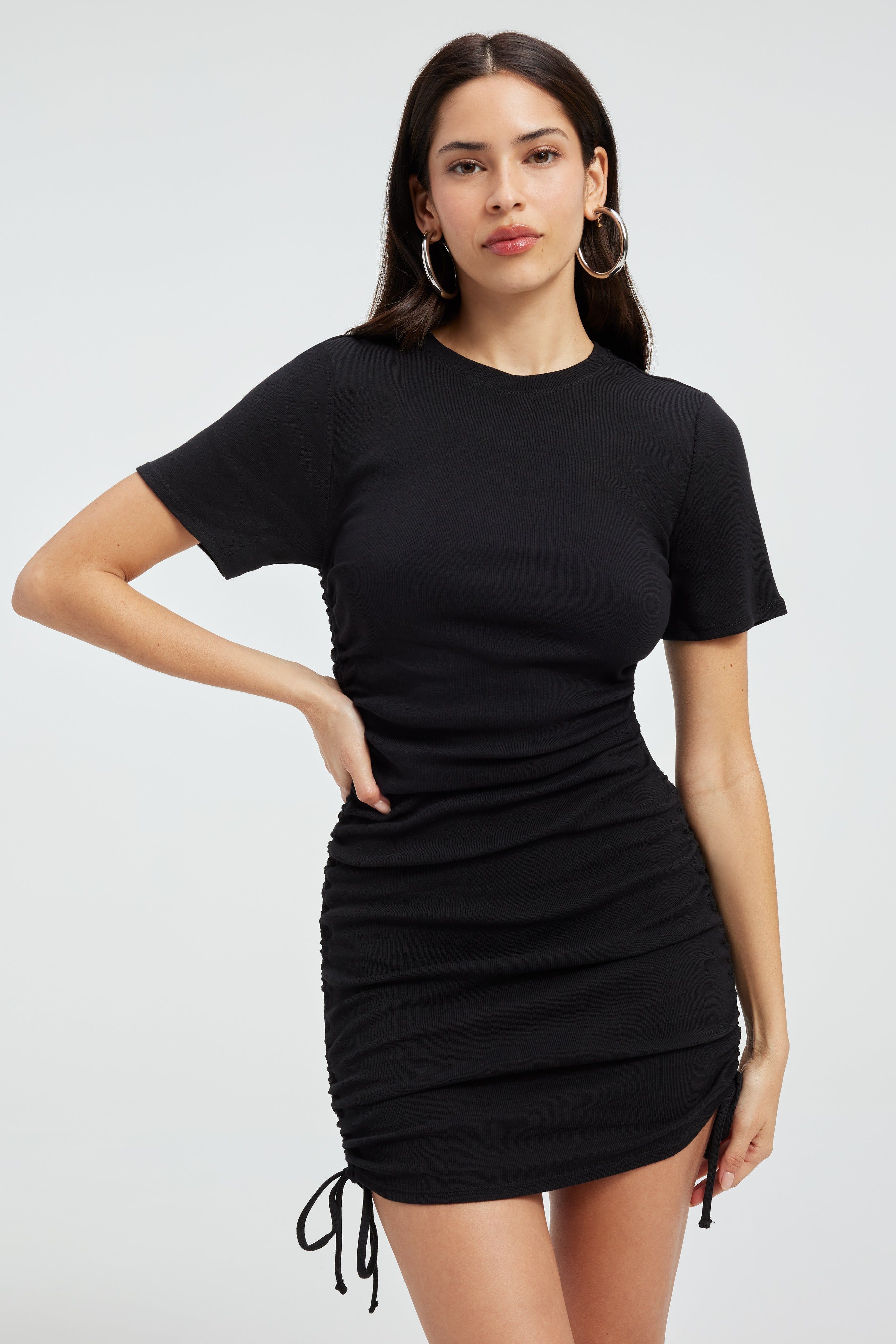 RUCHED COTTON RIB MINI DRESS | BLACK001 sold by Good American product image thumbnail 6