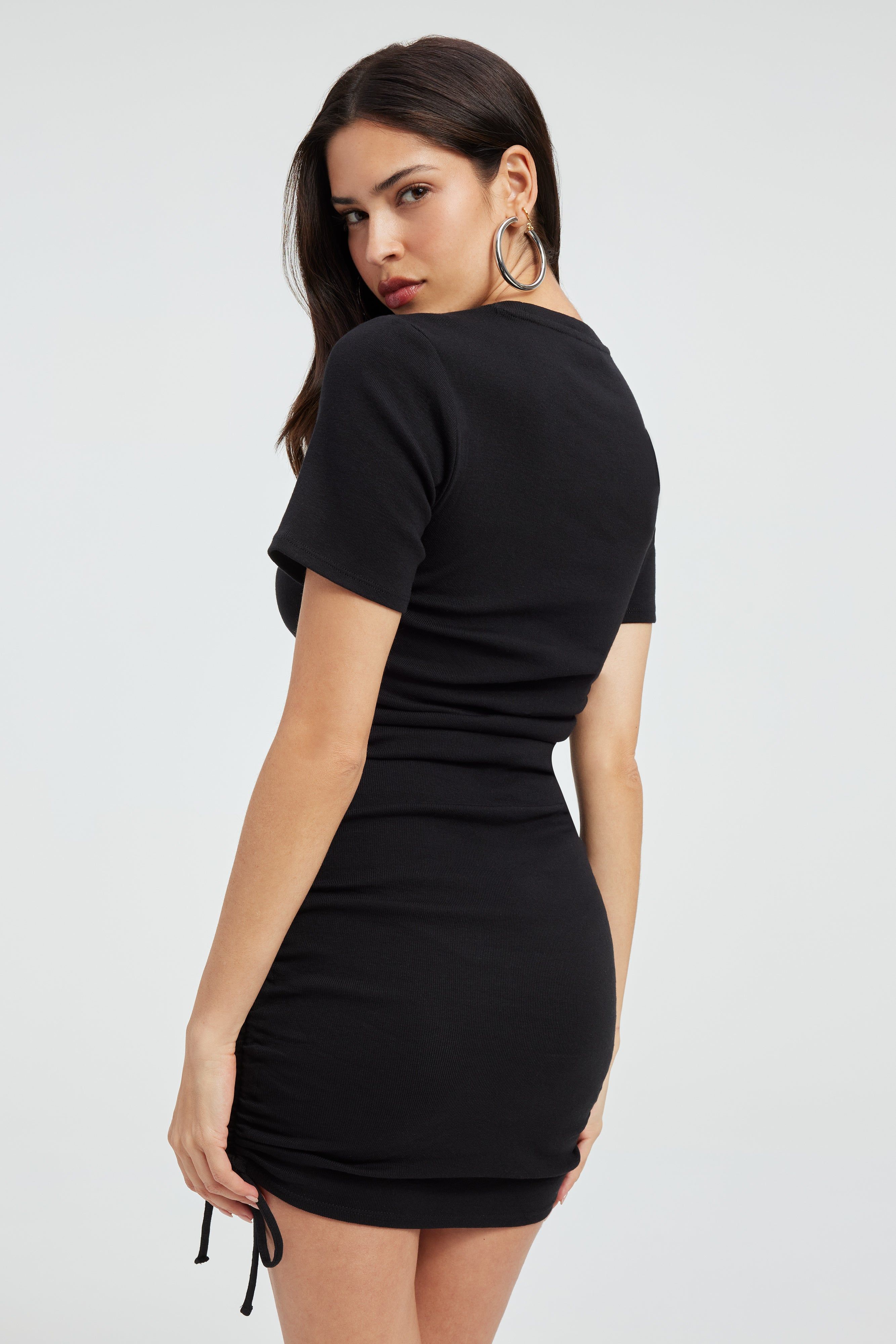 RUCHED COTTON RIB MINI DRESS | BLACK001 sold by Good American product image thumbnail 9