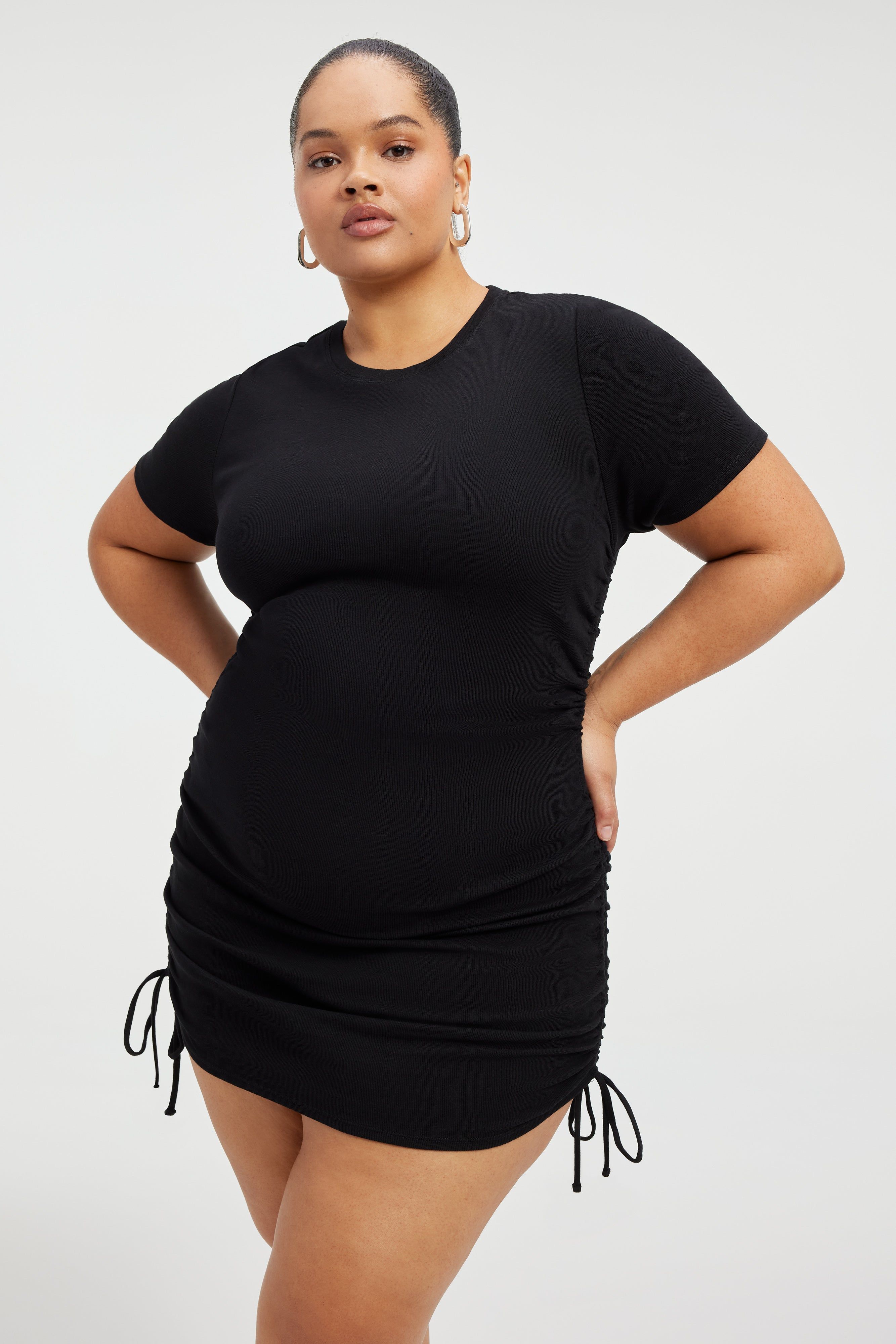 RUCHED COTTON RIB MINI DRESS | BLACK001 sold by Good American