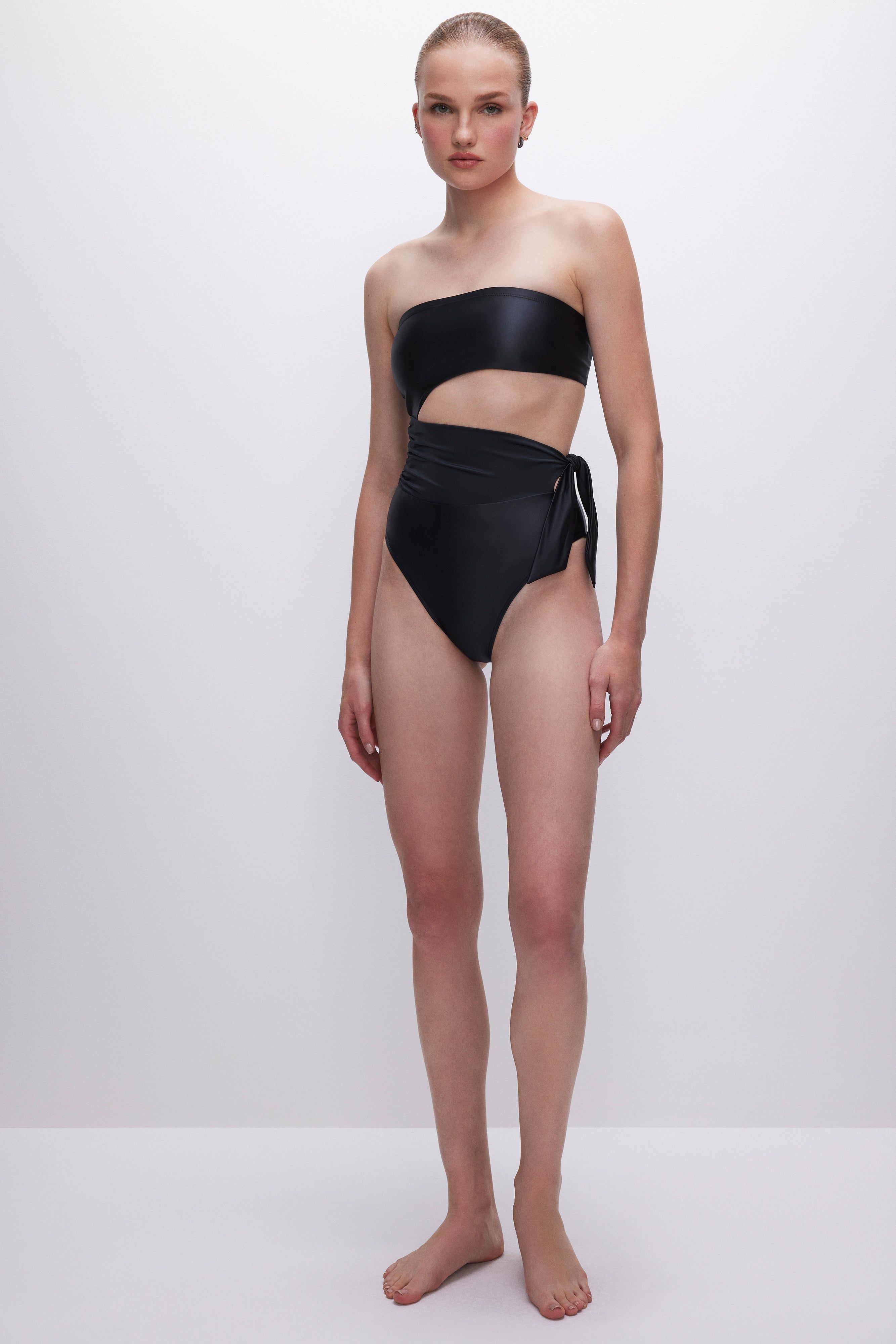 SATIN SIDE TIE SWIMSUIT | BLACK001 sold by Good American product image thumbnail 3