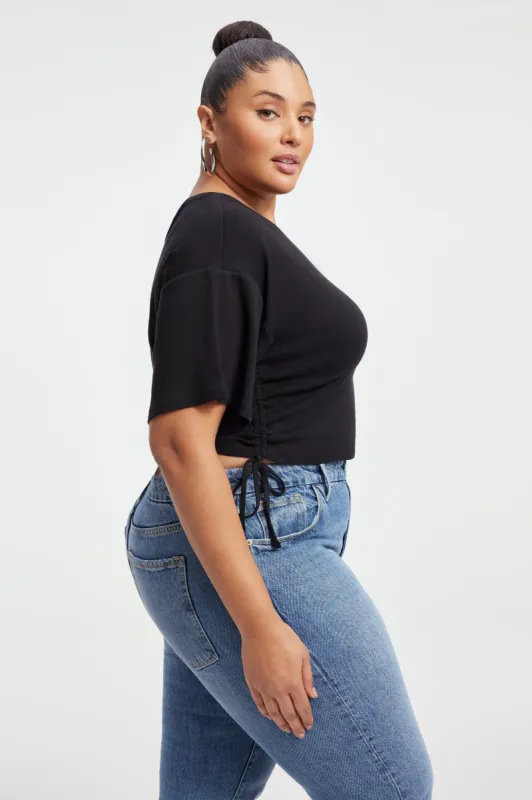RUCHED COTTON RIB T-SHIRT | BLACK001 sold by Good American