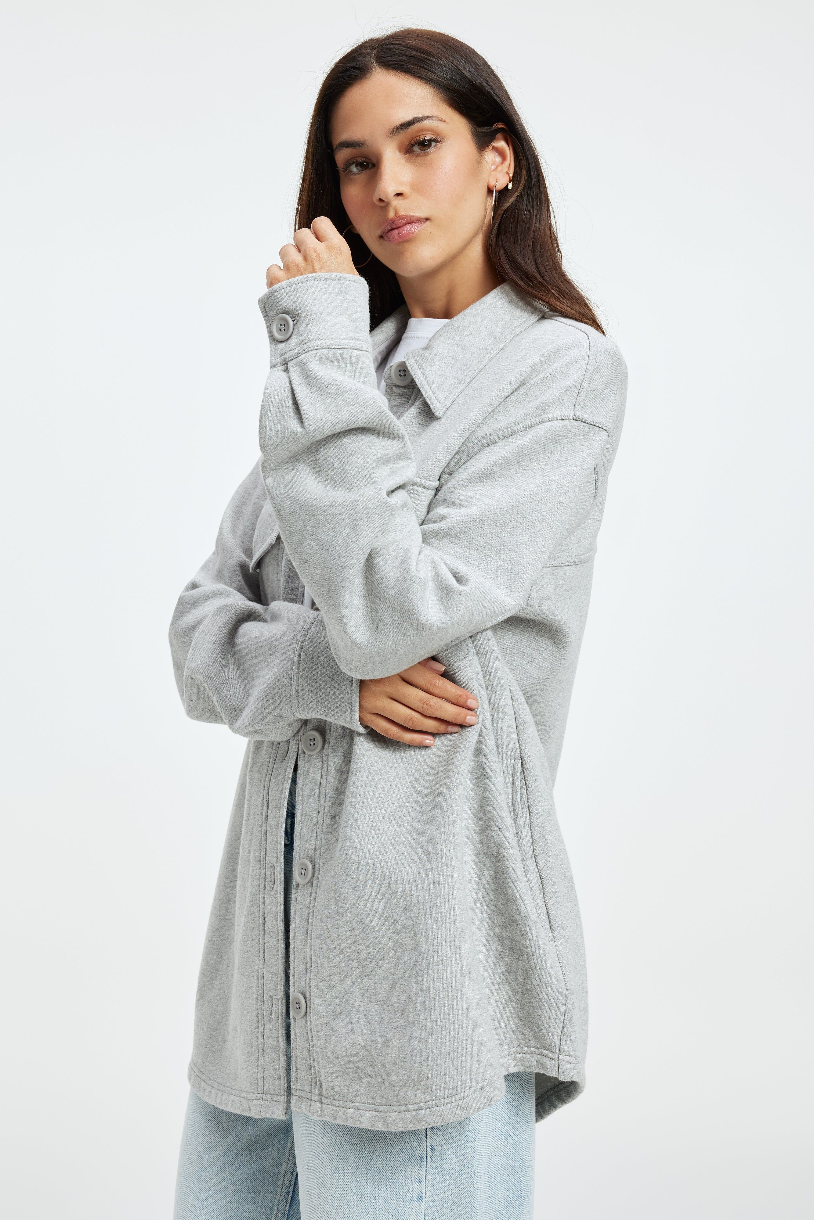 SUEDED FLEECE SHACKET | HEATHER GREY001 sold by Good American product image thumbnail 3