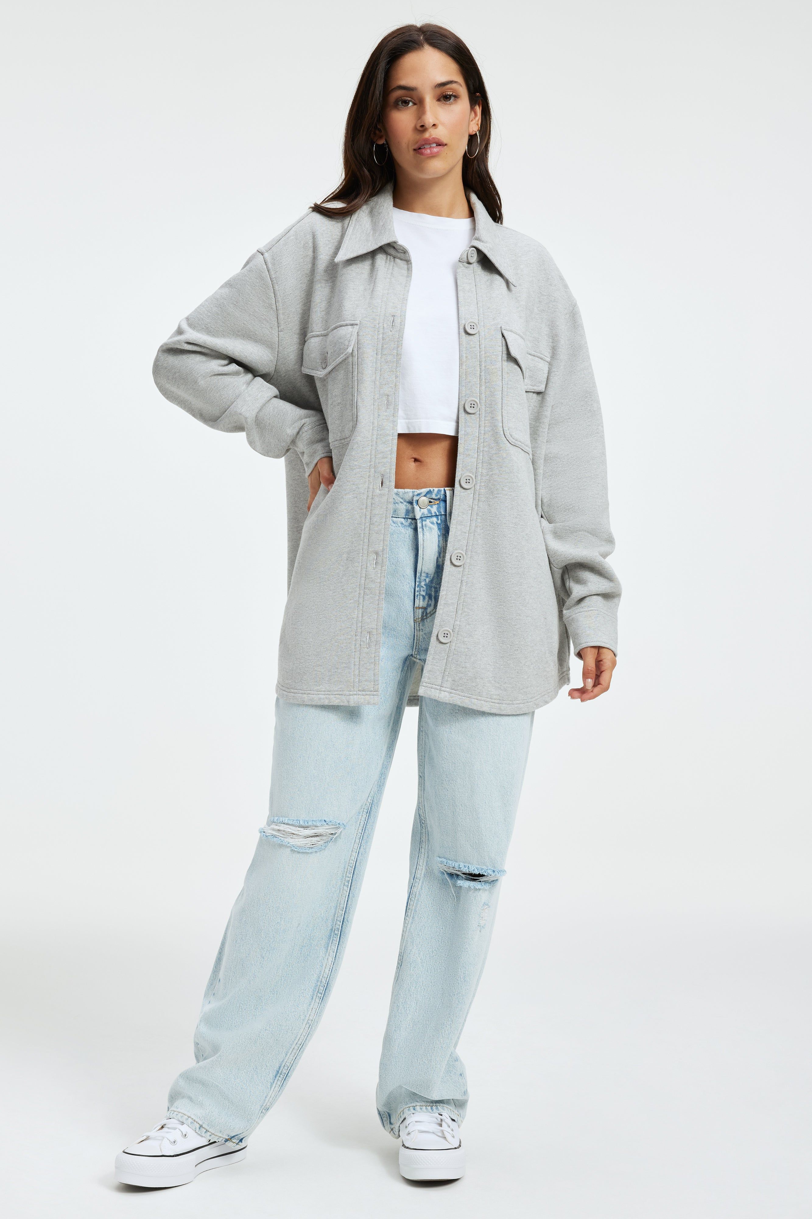 SUEDED FLEECE SHACKET | HEATHER GREY001 sold by Good American product image thumbnail 2