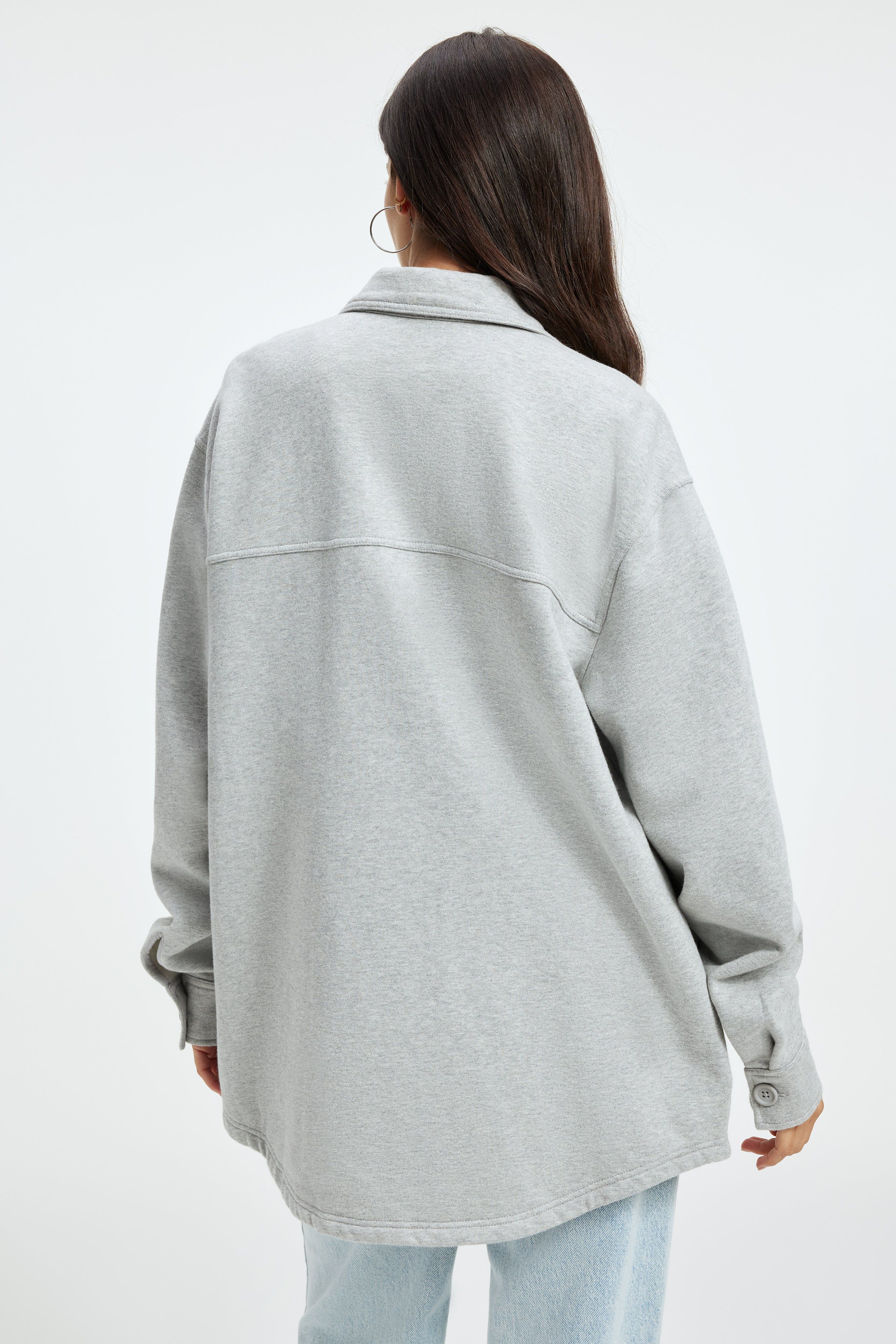 SUEDED FLEECE SHACKET | HEATHER GREY001 sold by Good American product image thumbnail 4