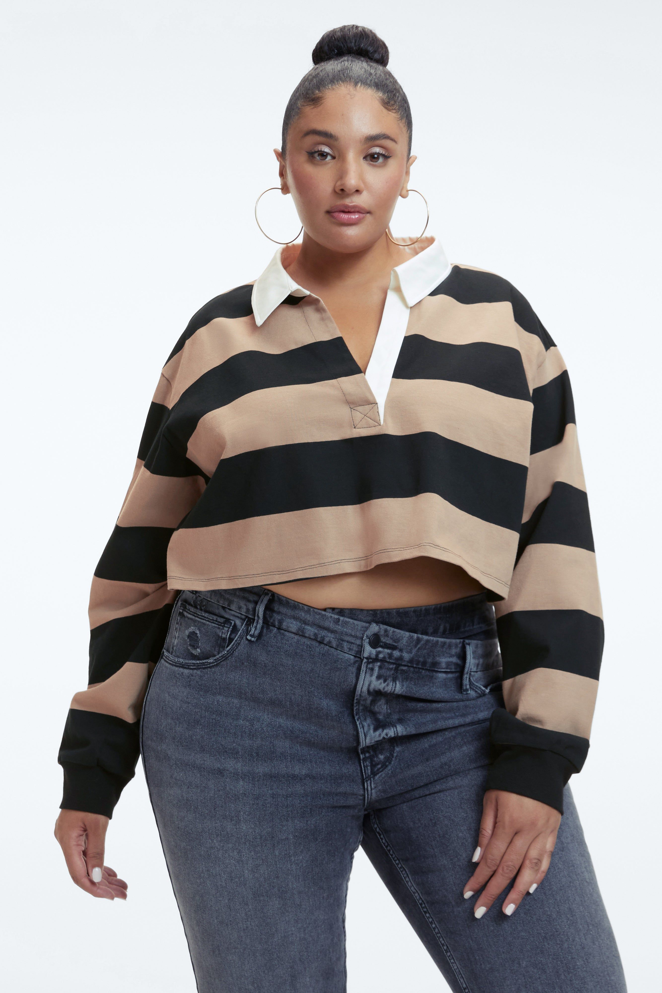 CROPPED RUGBY SHIRT | PUTTY & BLACK sold by Good American product image thumbnail 3