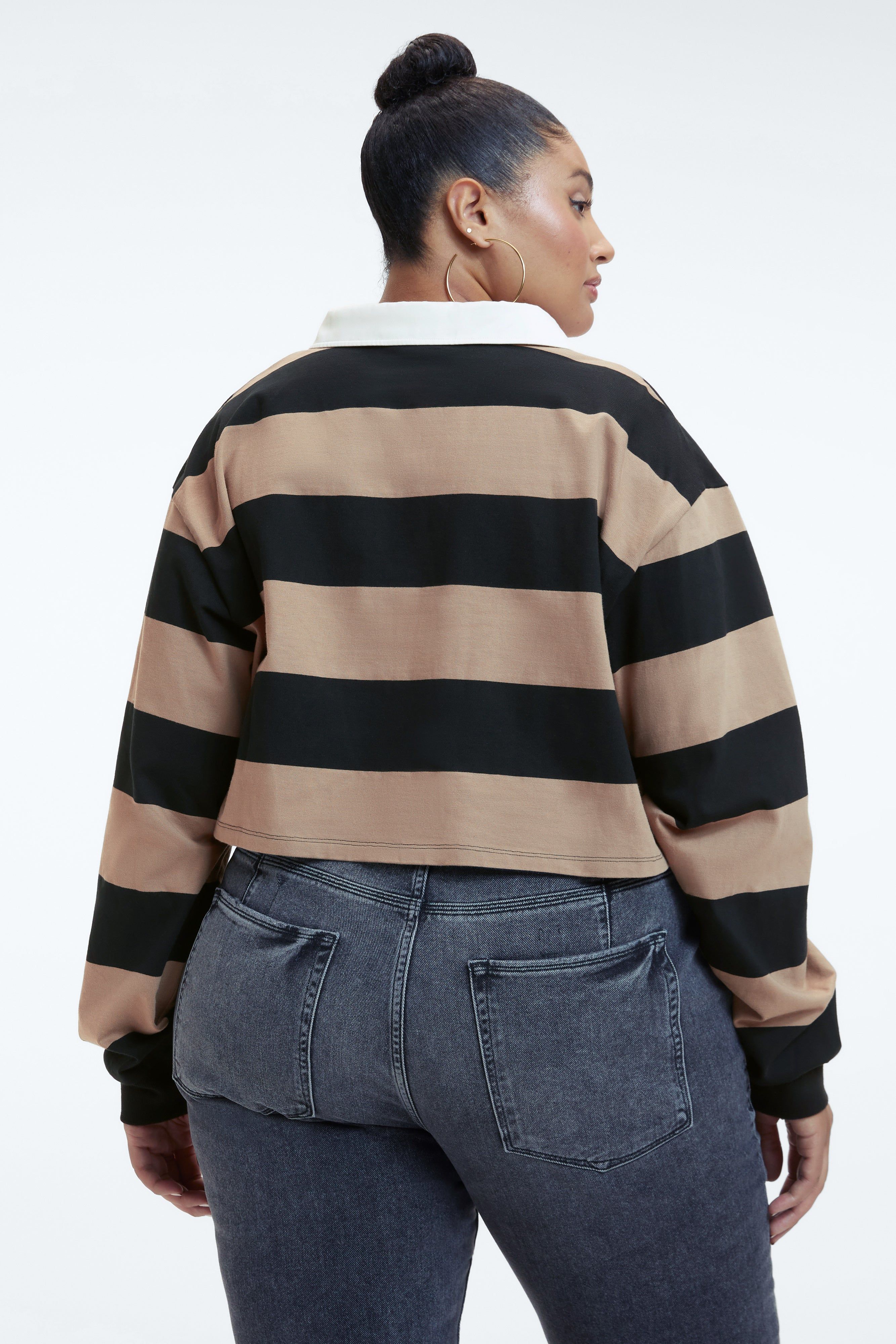 CROPPED RUGBY SHIRT | PUTTY & BLACK sold by Good American product image thumbnail 6