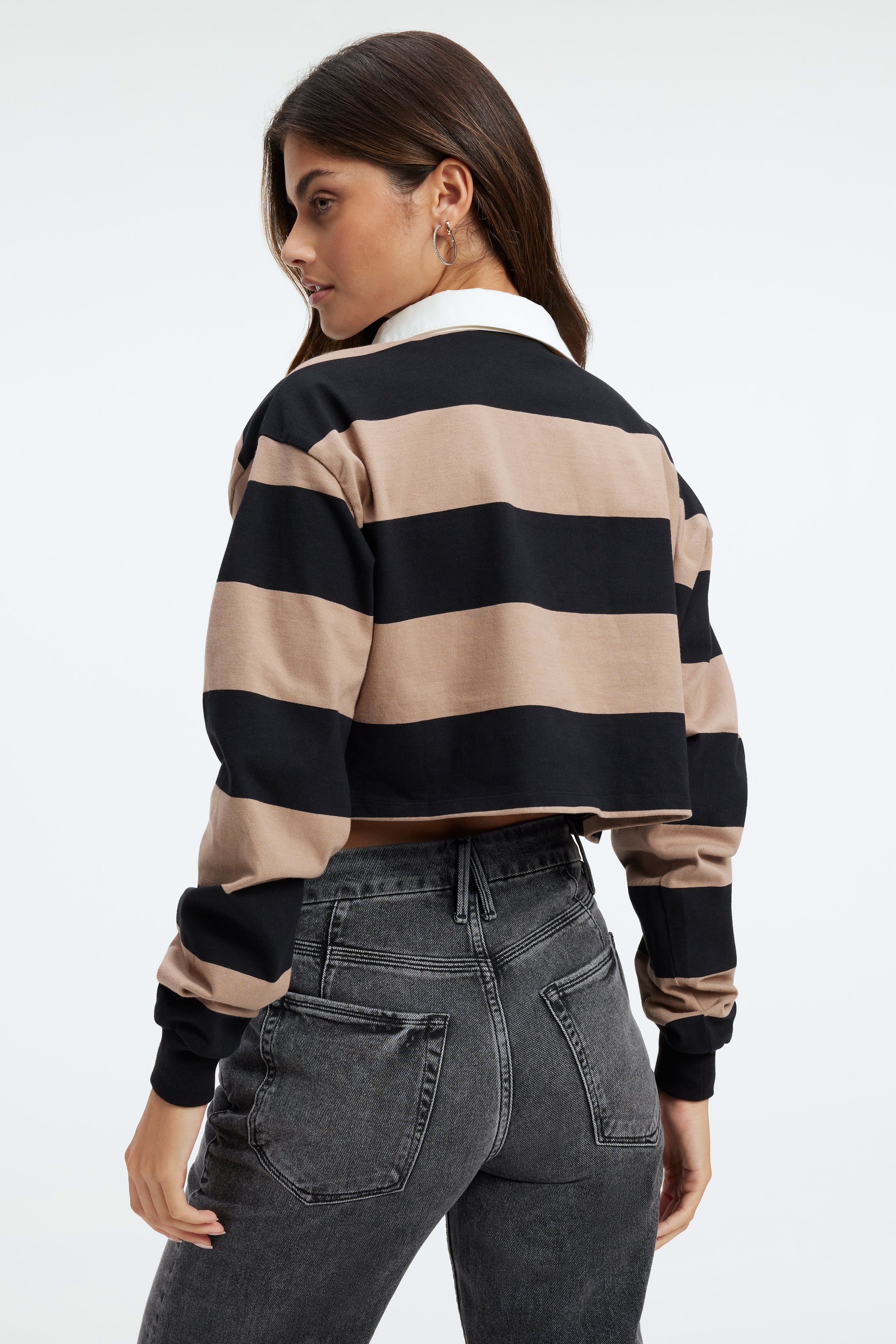 CROPPED RUGBY SHIRT | PUTTY & BLACK sold by Good American product image thumbnail 13