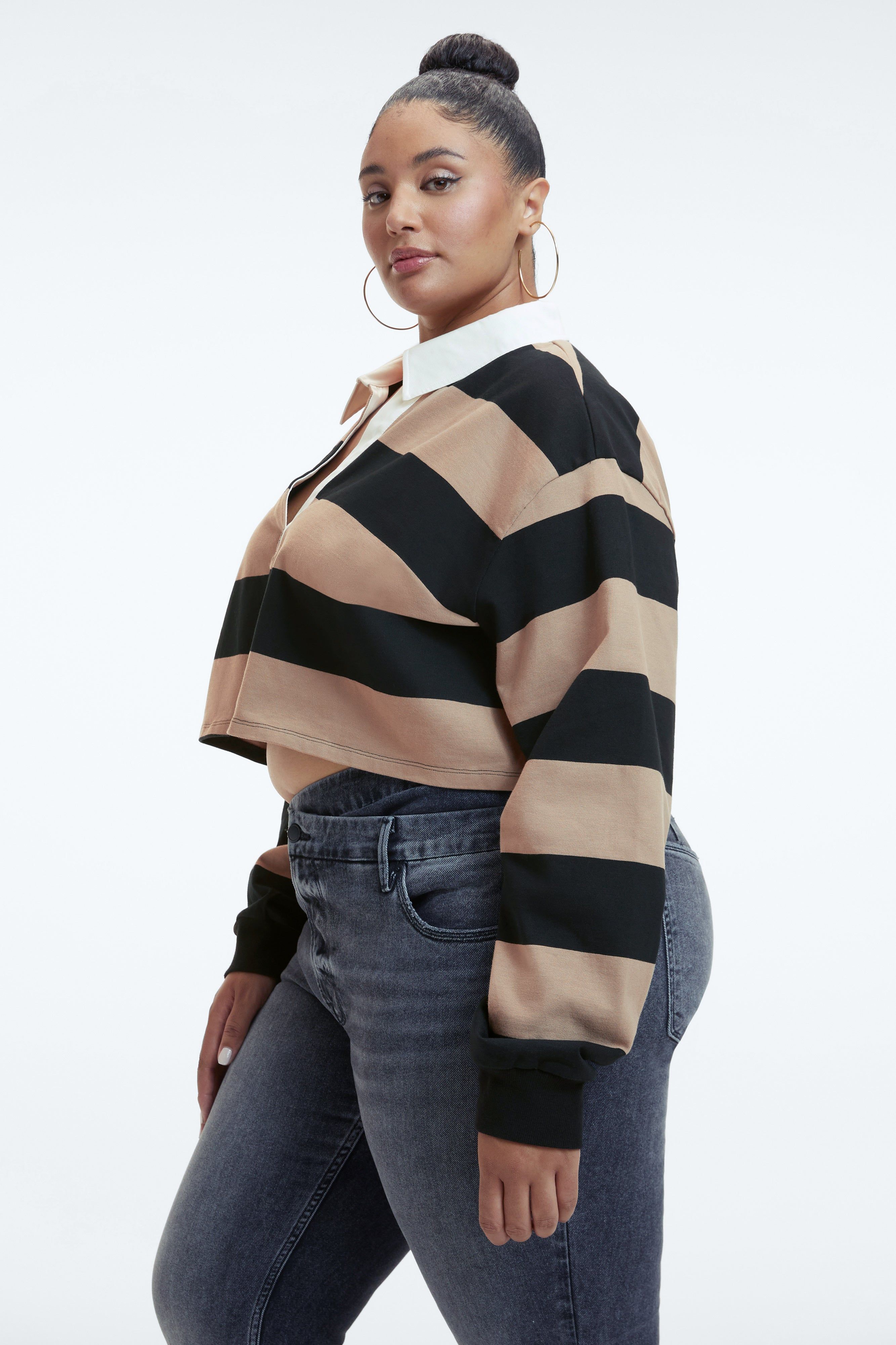 CROPPED RUGBY SHIRT | PUTTY & BLACK sold by Good American