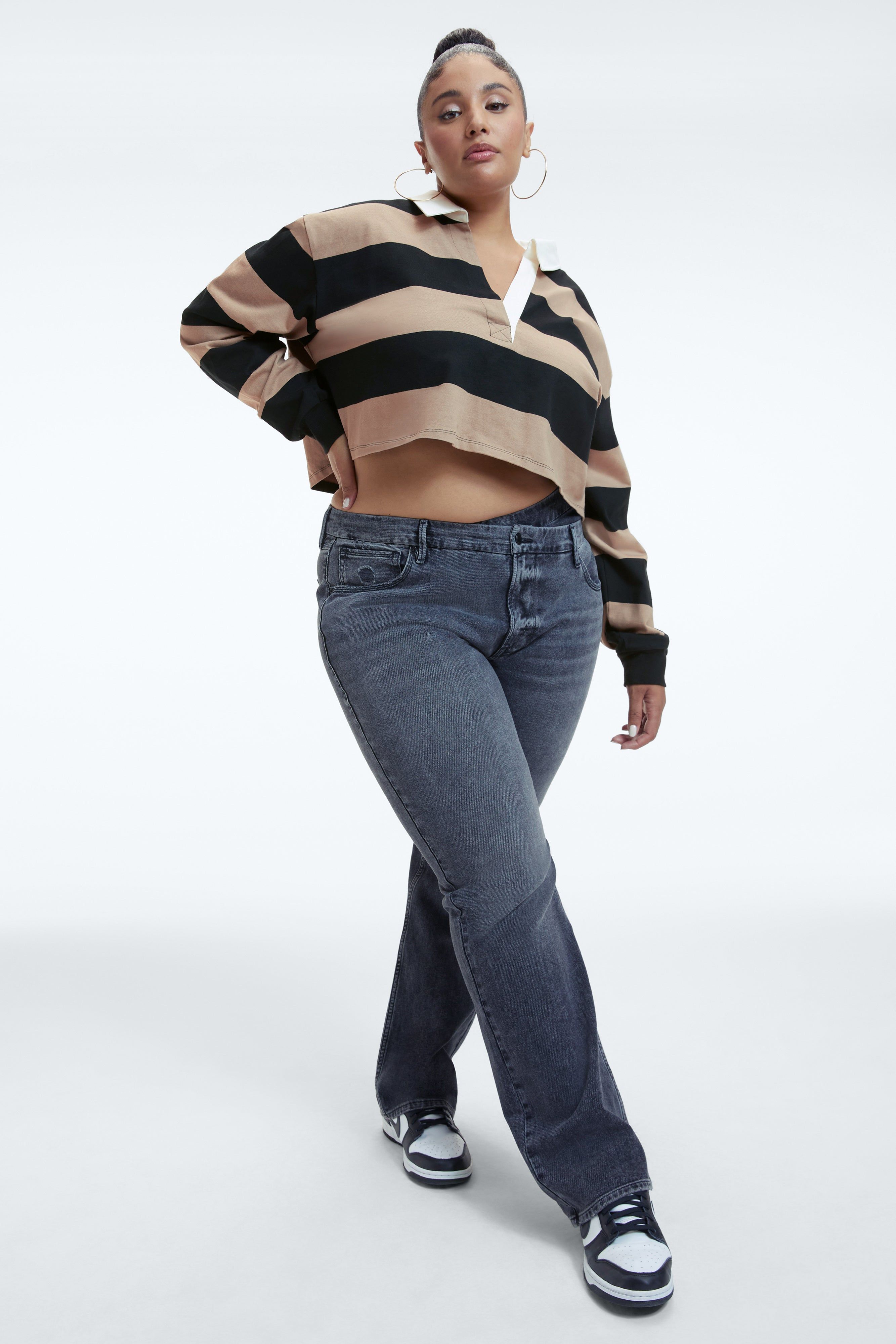 CROPPED RUGBY SHIRT | PUTTY & BLACK sold by Good American product image thumbnail 4