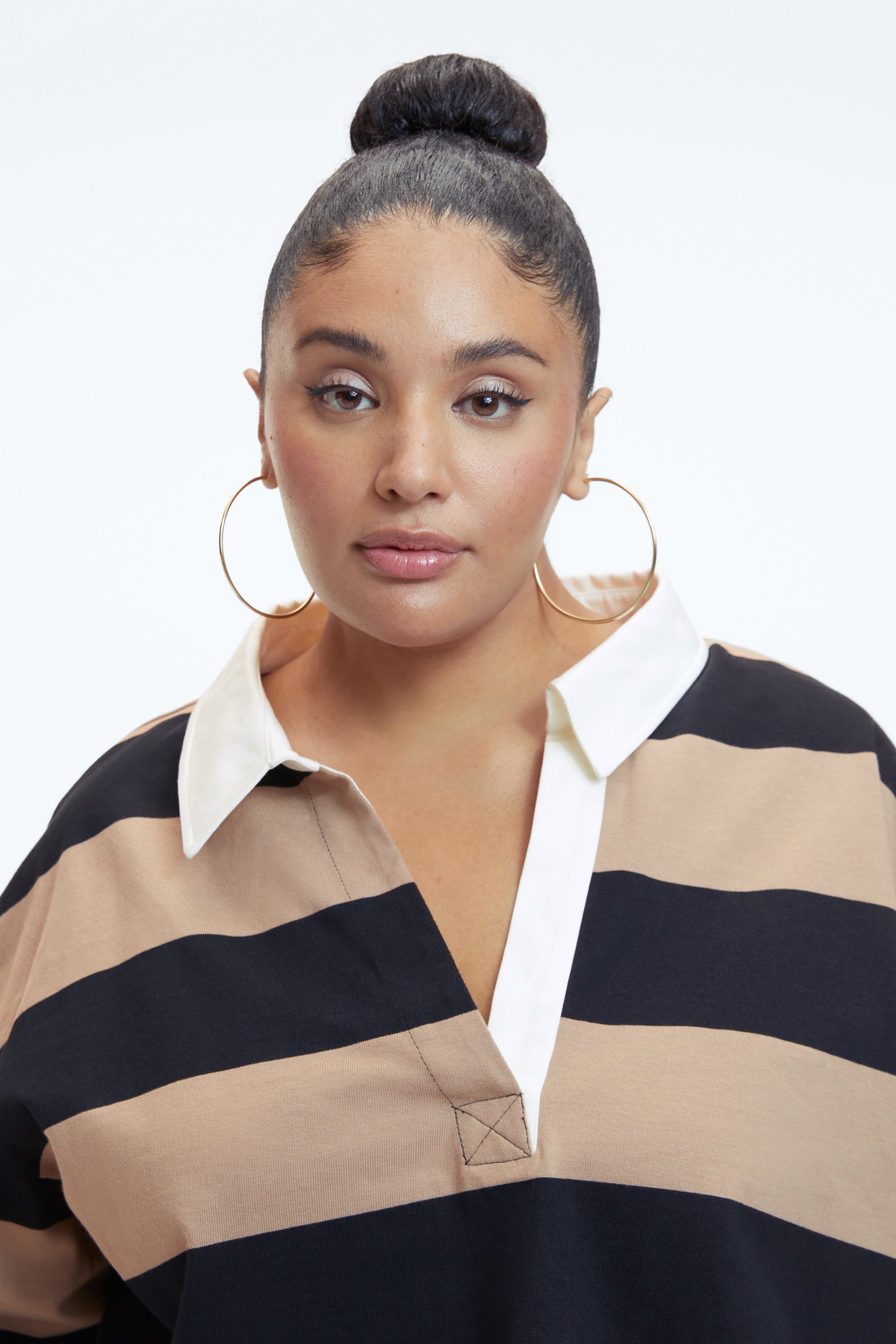 CROPPED RUGBY SHIRT | PUTTY & BLACK sold by Good American product image thumbnail 2