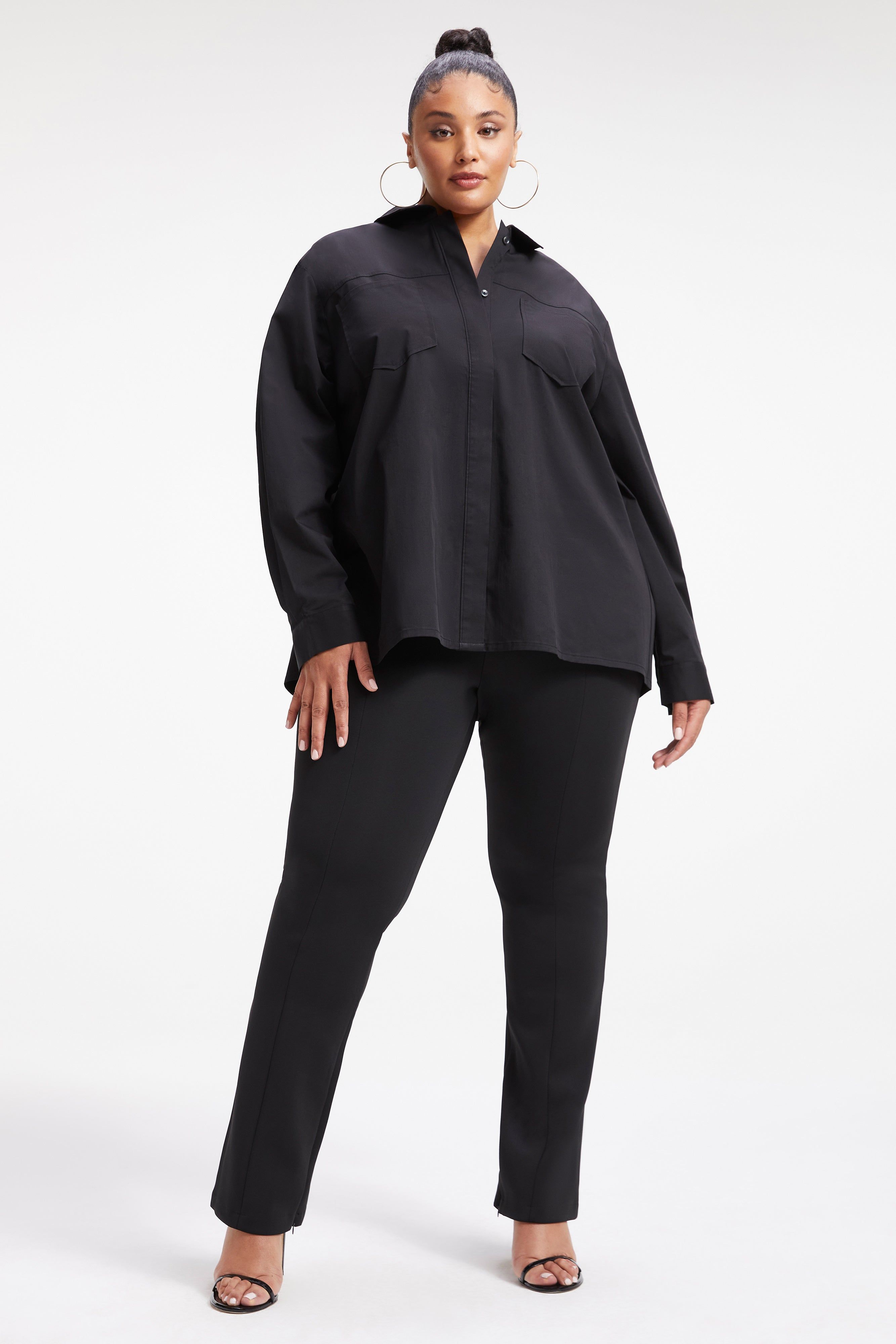 SLIT BACK POPLIN SHIRT | BLACK001 sold by Good American product image thumbnail 8