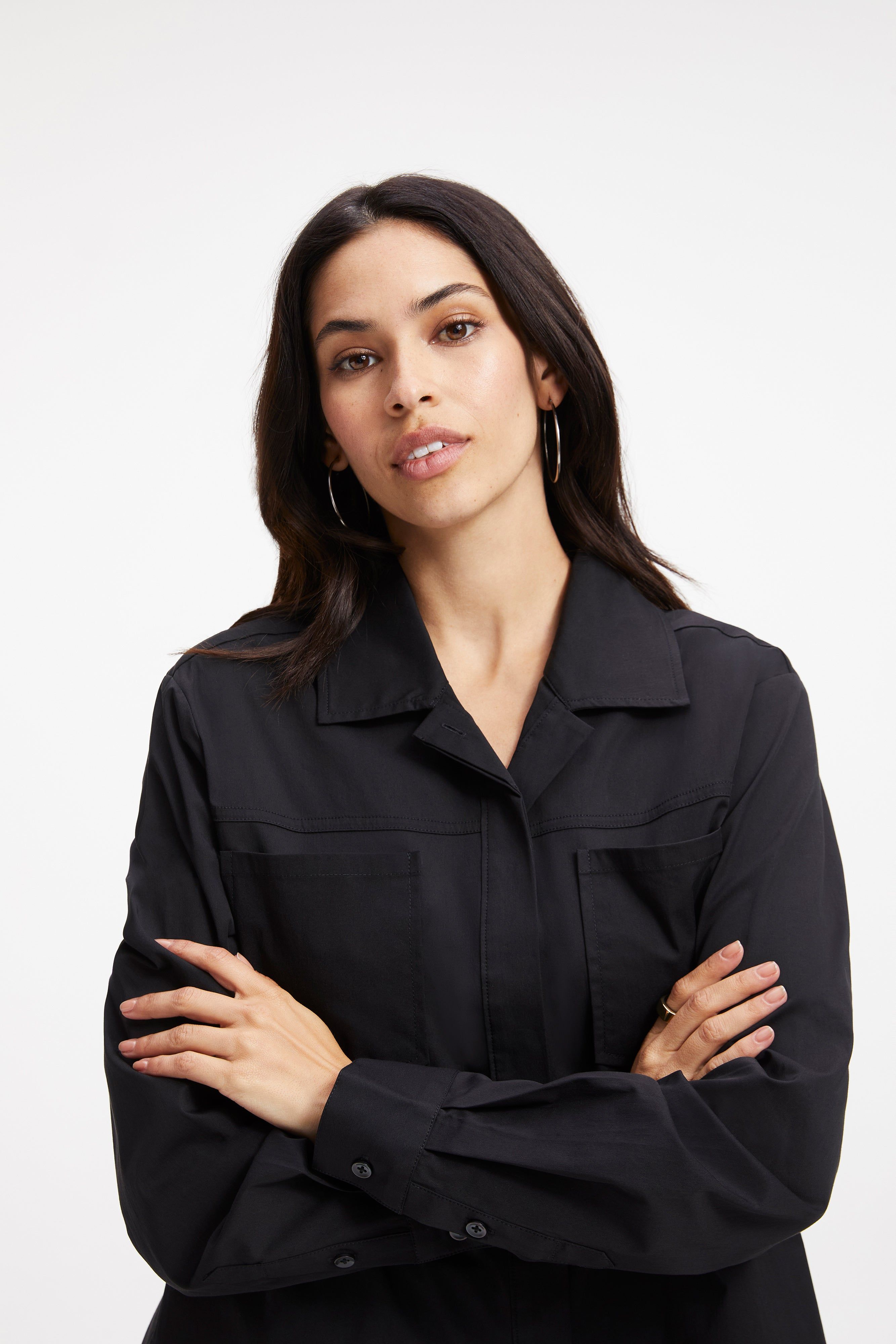 SLIT BACK POPLIN SHIRT | BLACK001 sold by Good American product image thumbnail 6