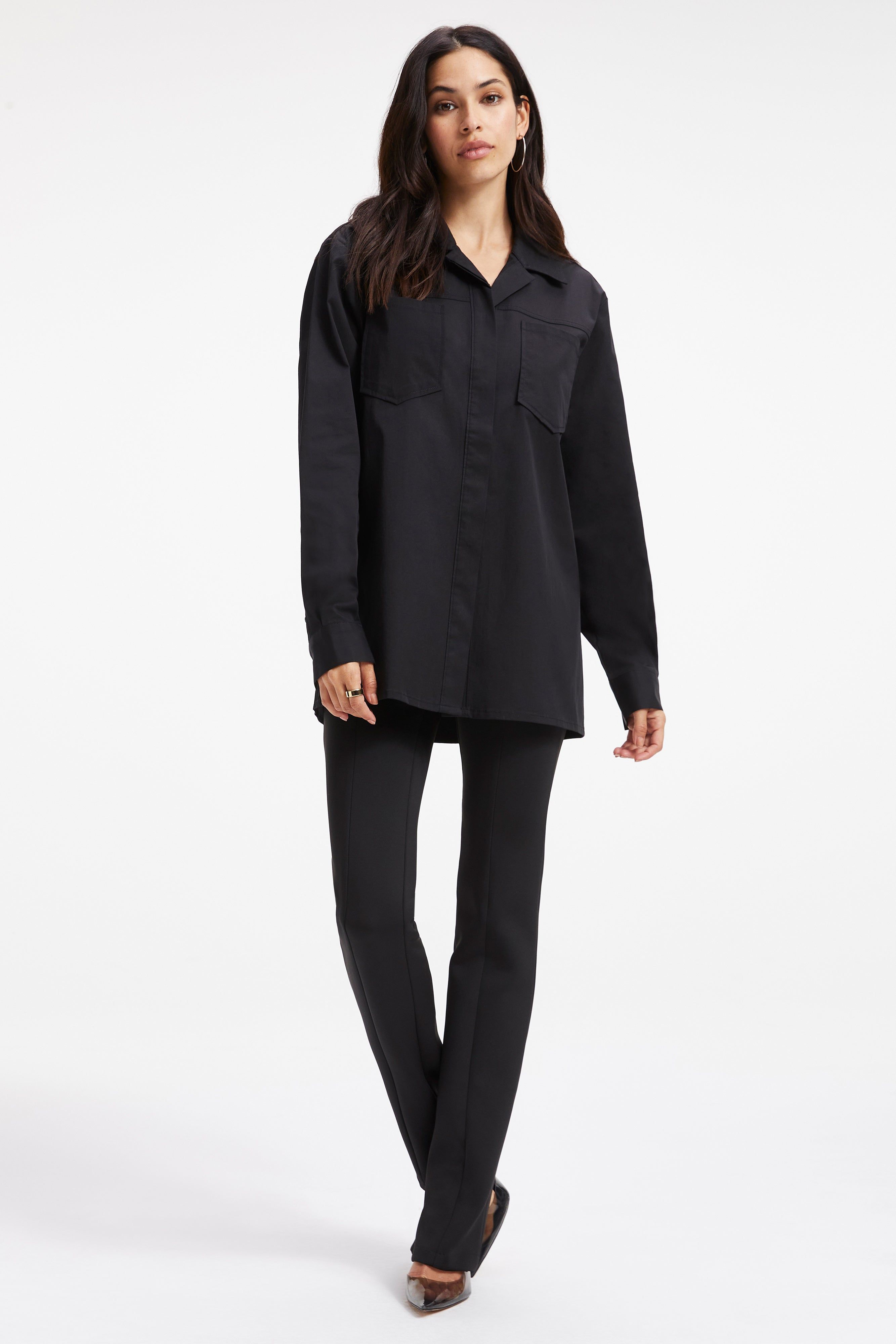 SLIT BACK POPLIN SHIRT | BLACK001 sold by Good American product image thumbnail 3