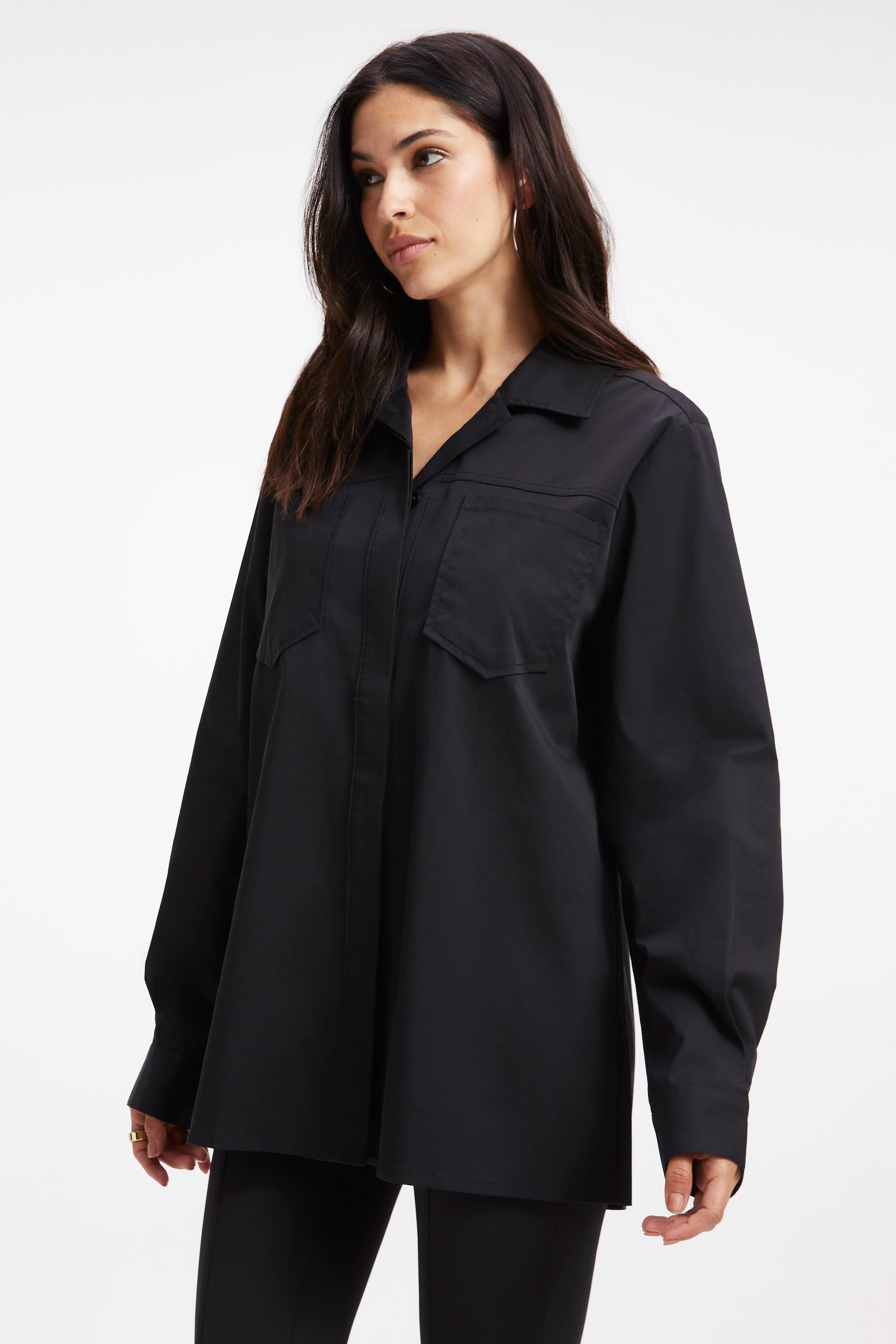 SLIT BACK POPLIN SHIRT | BLACK001 sold by Good American