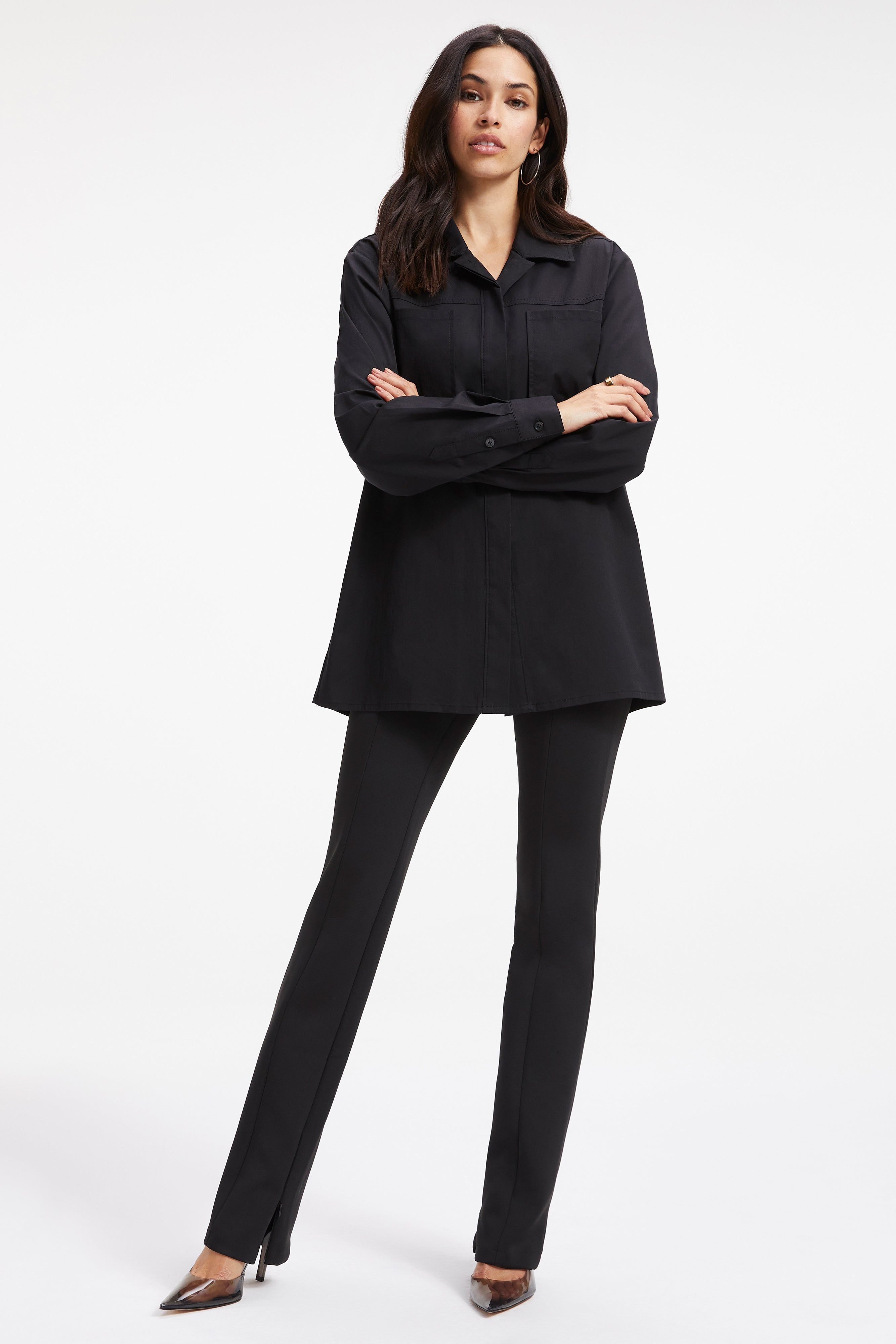 SLIT BACK POPLIN SHIRT | BLACK001 sold by Good American product image thumbnail 2