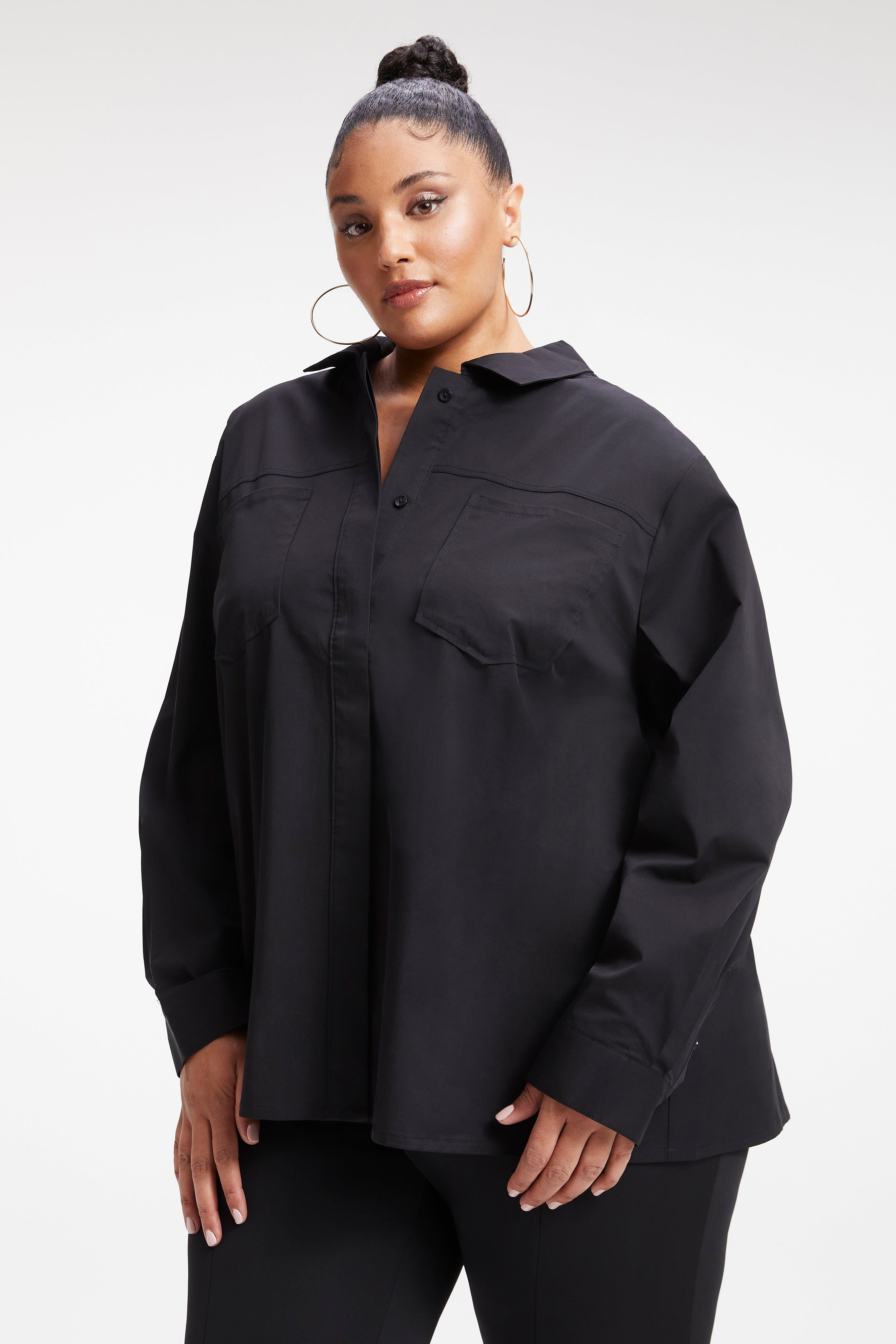 SLIT BACK POPLIN SHIRT | BLACK001 sold by Good American product image thumbnail 9