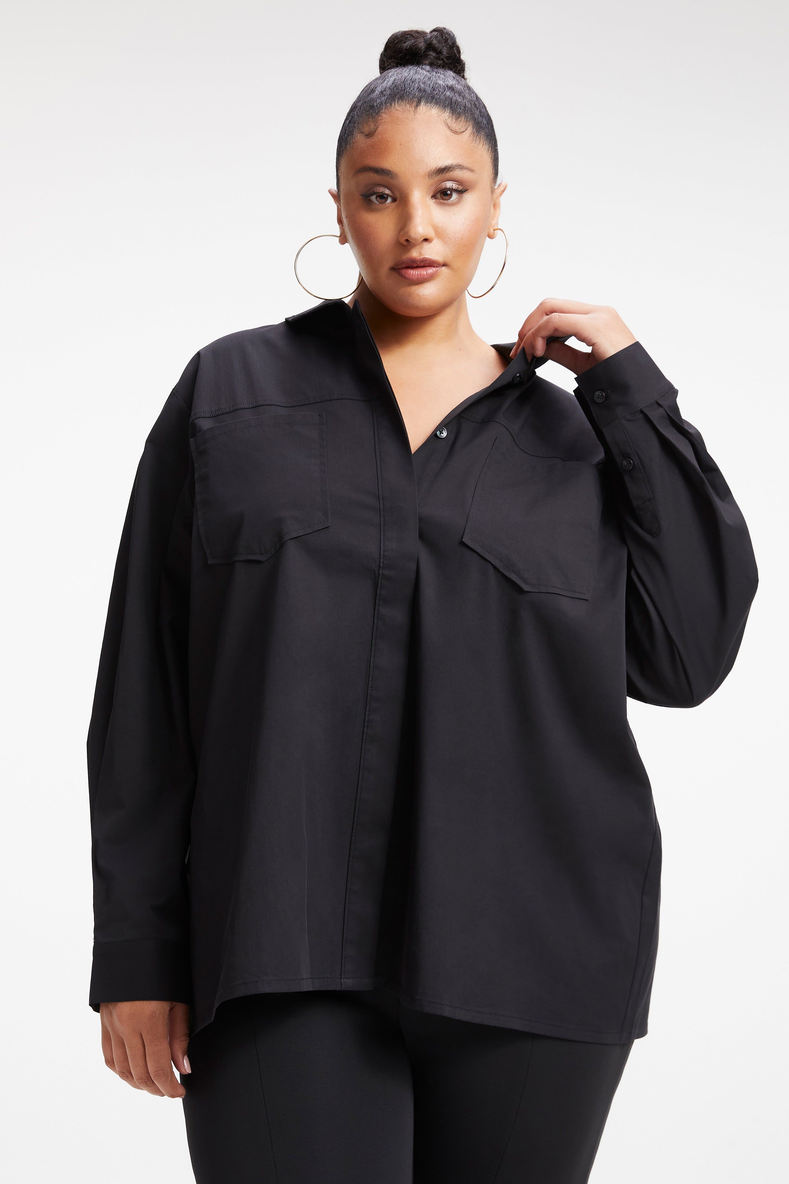 SLIT BACK POPLIN SHIRT | BLACK001 sold by Good American product image thumbnail 7