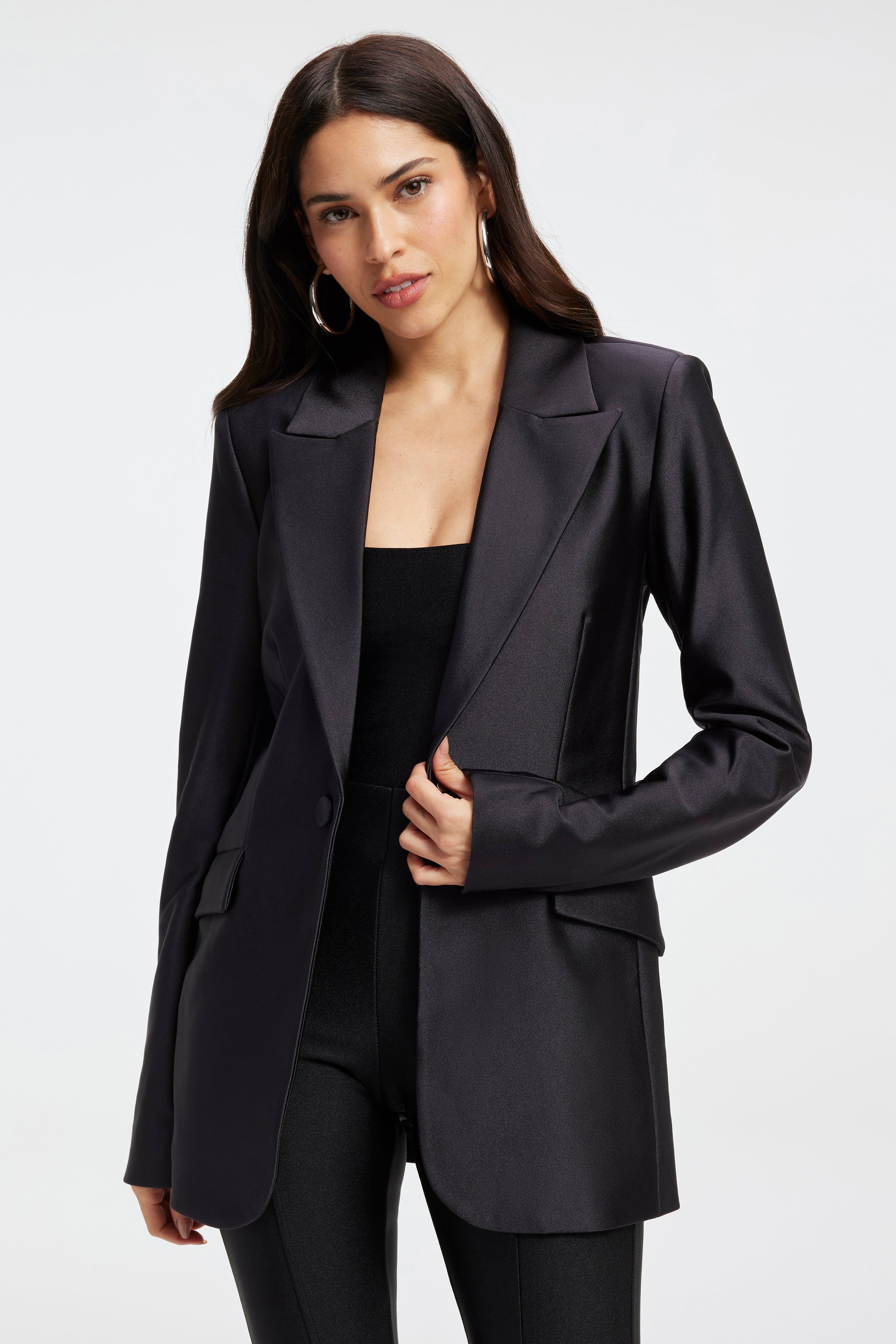COMPRESSION SHINE SCULPTED BLAZER | BLACK001 sold by Good American product image thumbnail 2