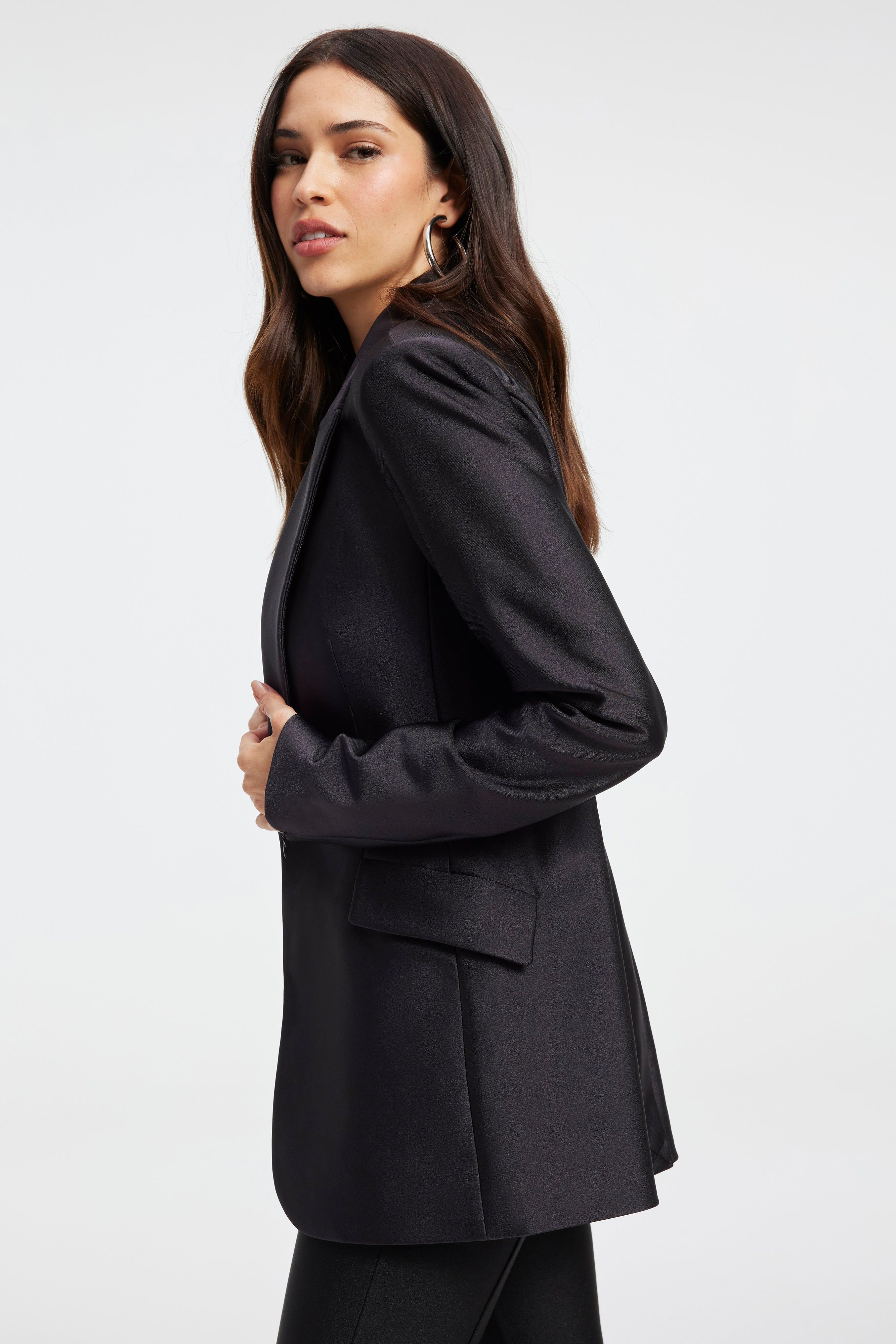 COMPRESSION SHINE SCULPTED BLAZER | BLACK001 sold by Good American product image thumbnail 3