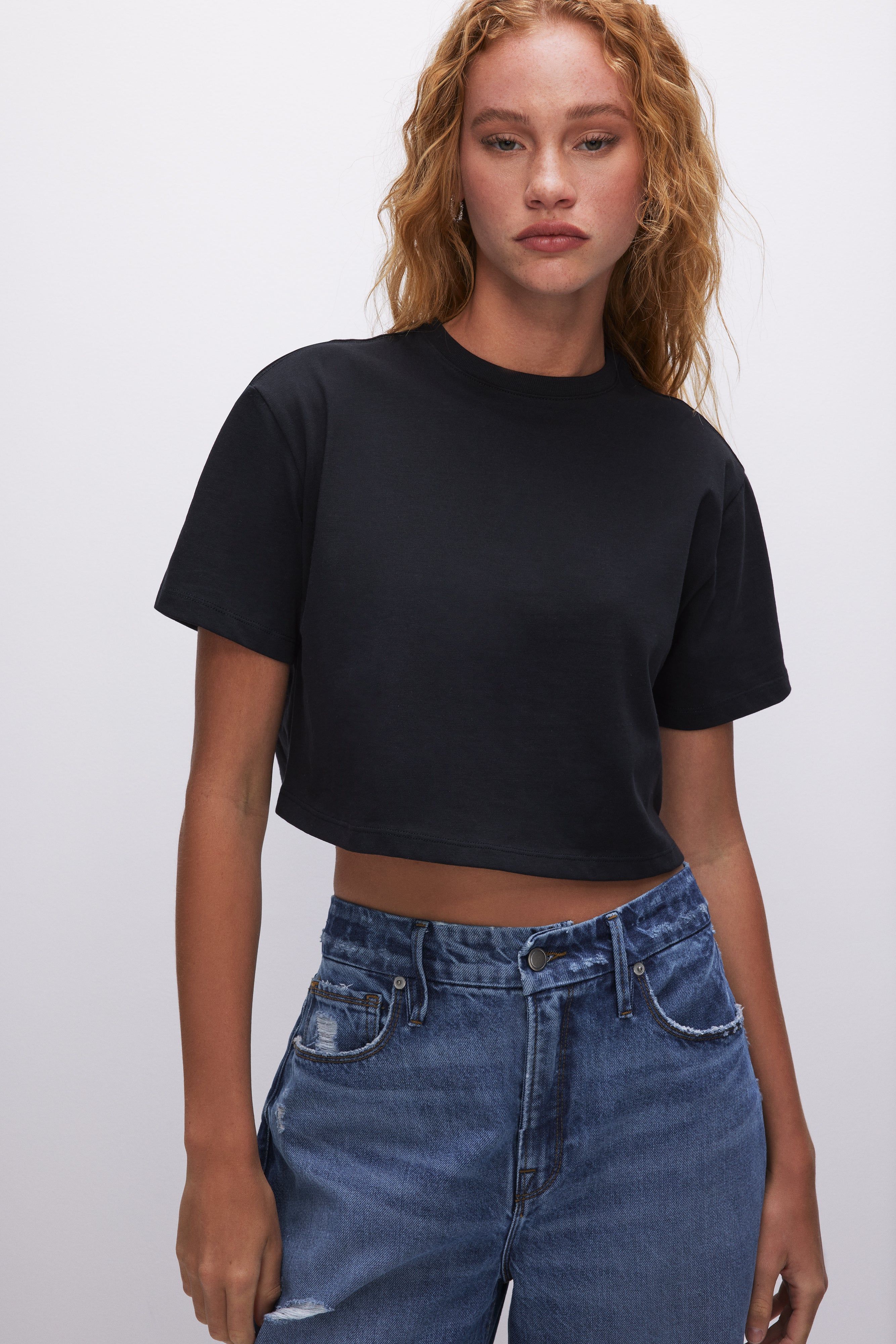 COTTON CROPPED TEE | BLACK001 sold by Good American product image thumbnail 4