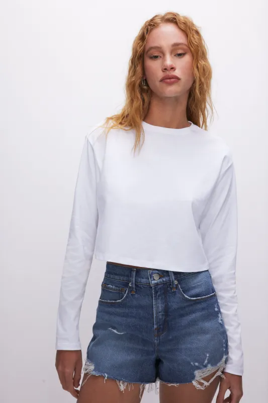 COTTON CROPPED LONG SLEEVE | WHITE001 sold by Good American