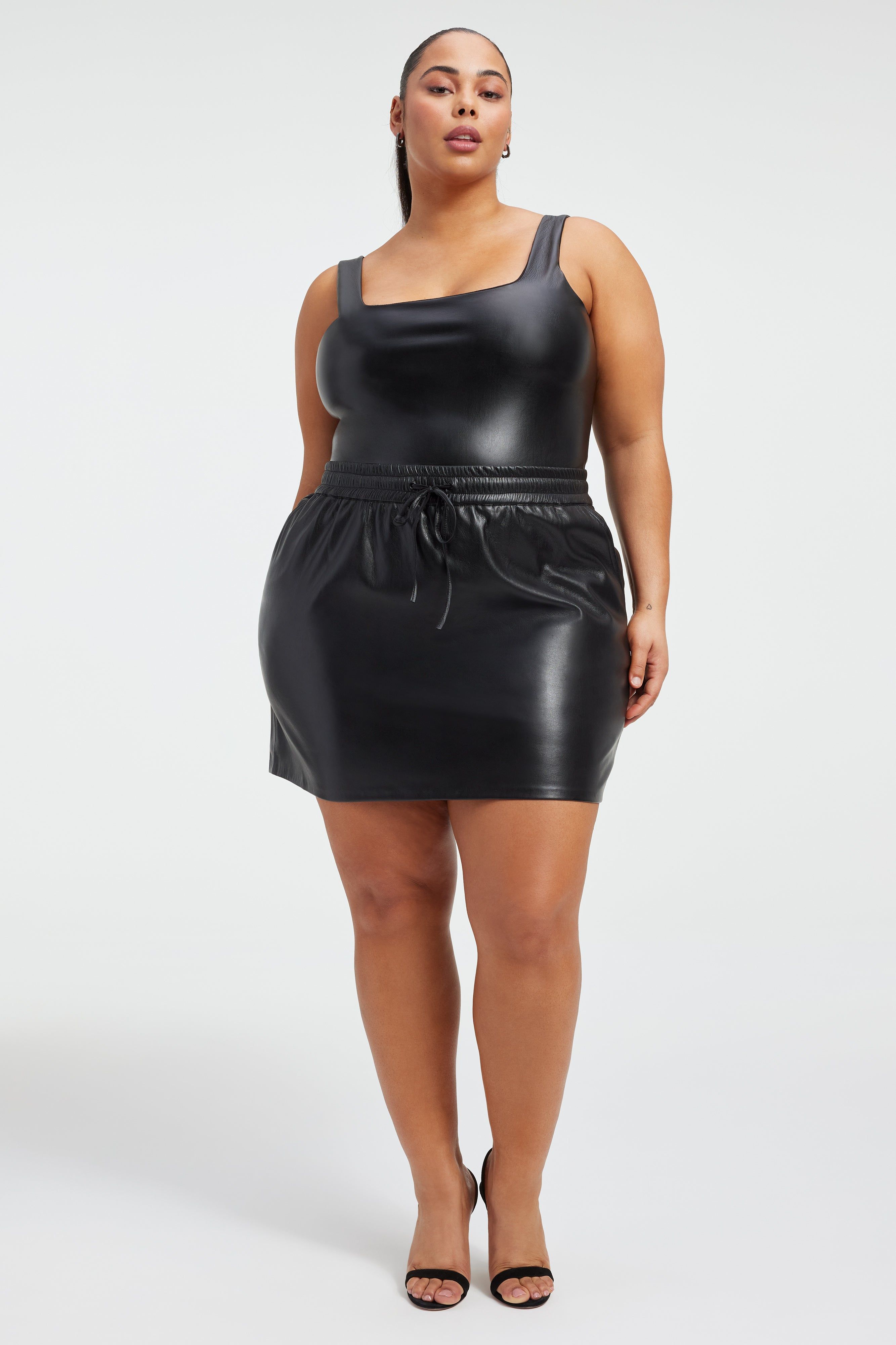 FAUX LEATHER MINI SKIRT | BLACK001 sold by Good American product image thumbnail 8