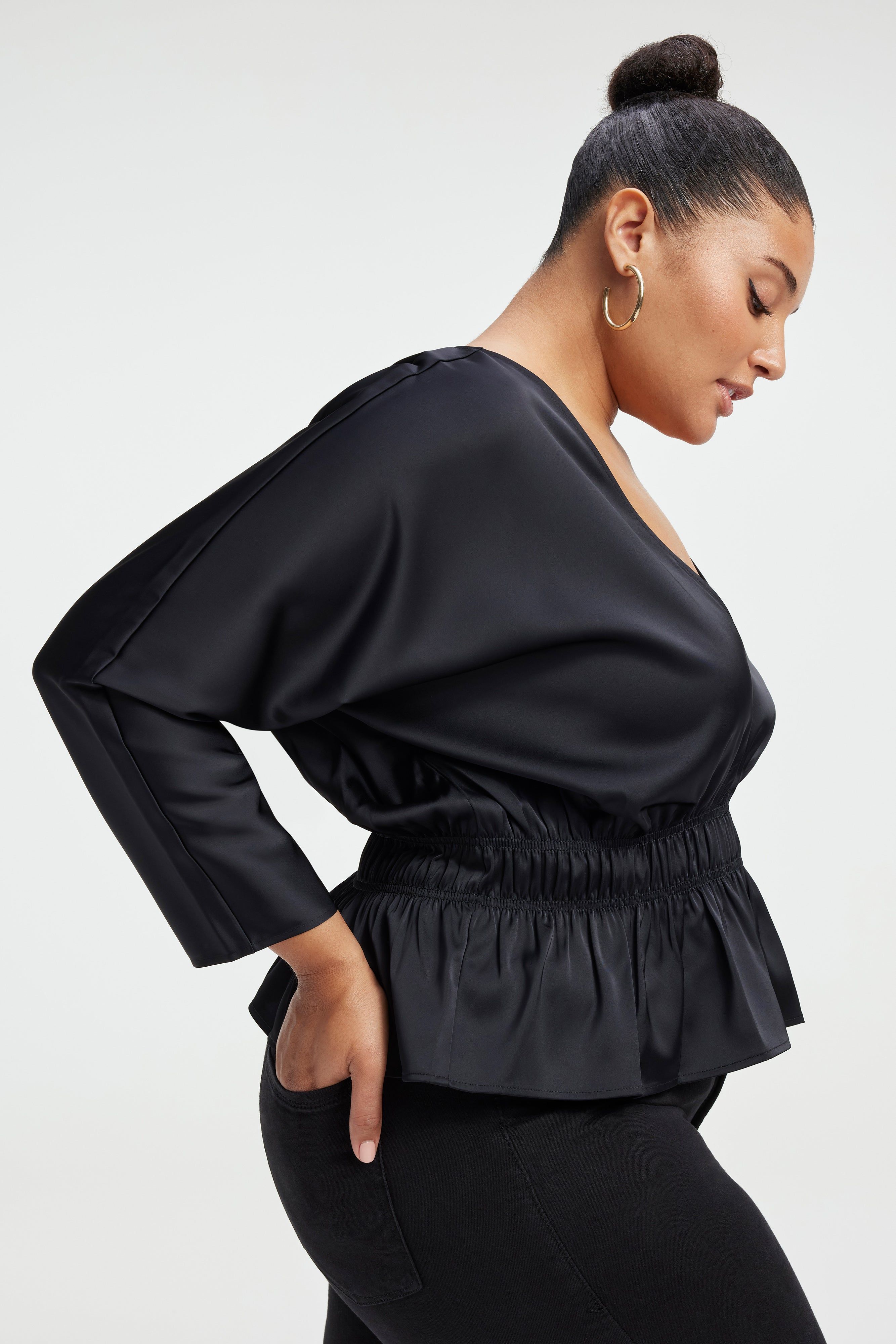 SATIN DEEP V-NECK TOP | BLACK001 sold by Good American product image thumbnail 4